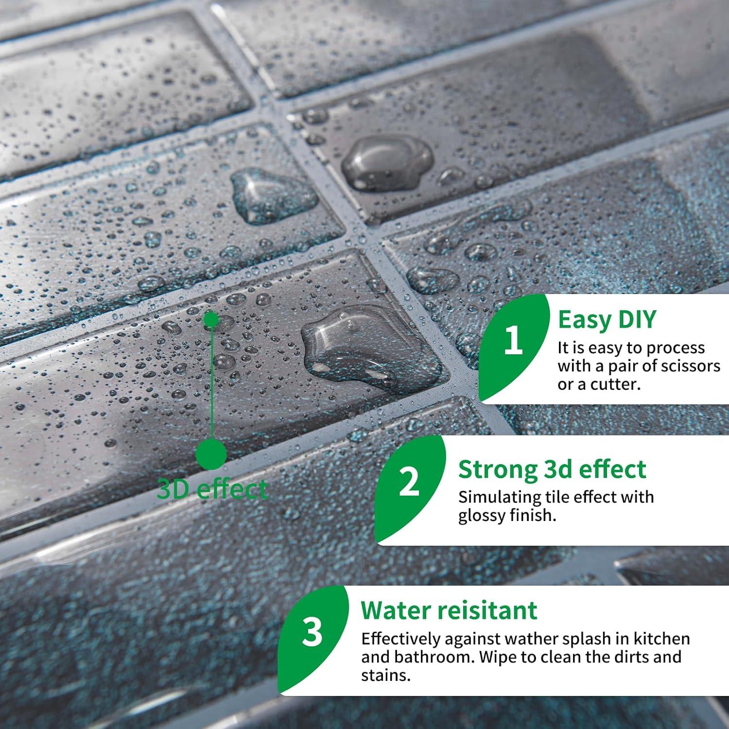 Azulejos Autoadhesivos LONGKING 10 Piezas 29x22.9cm Azul