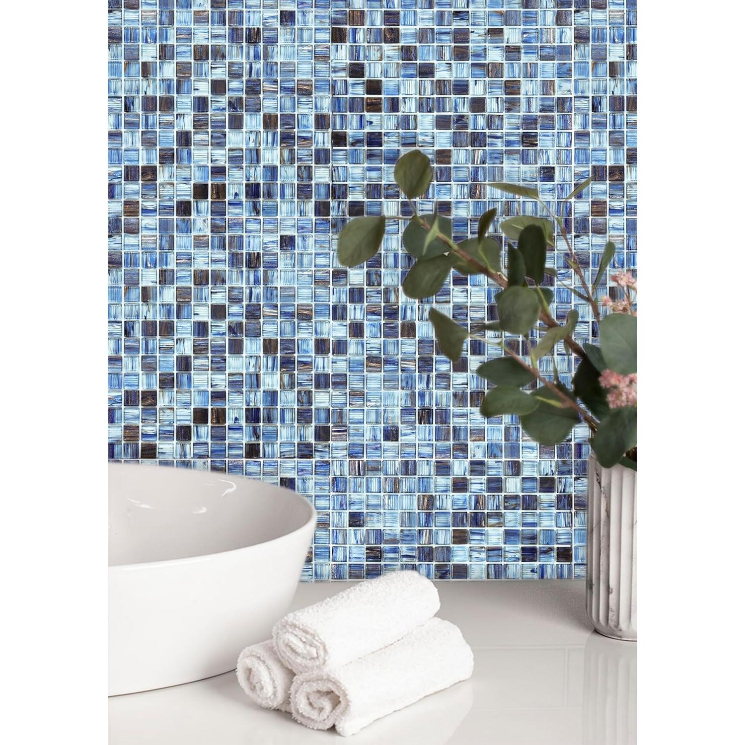 Azulejo de vidrio autoadhesivo CASAPALACE 30.48x30.48 cm azul