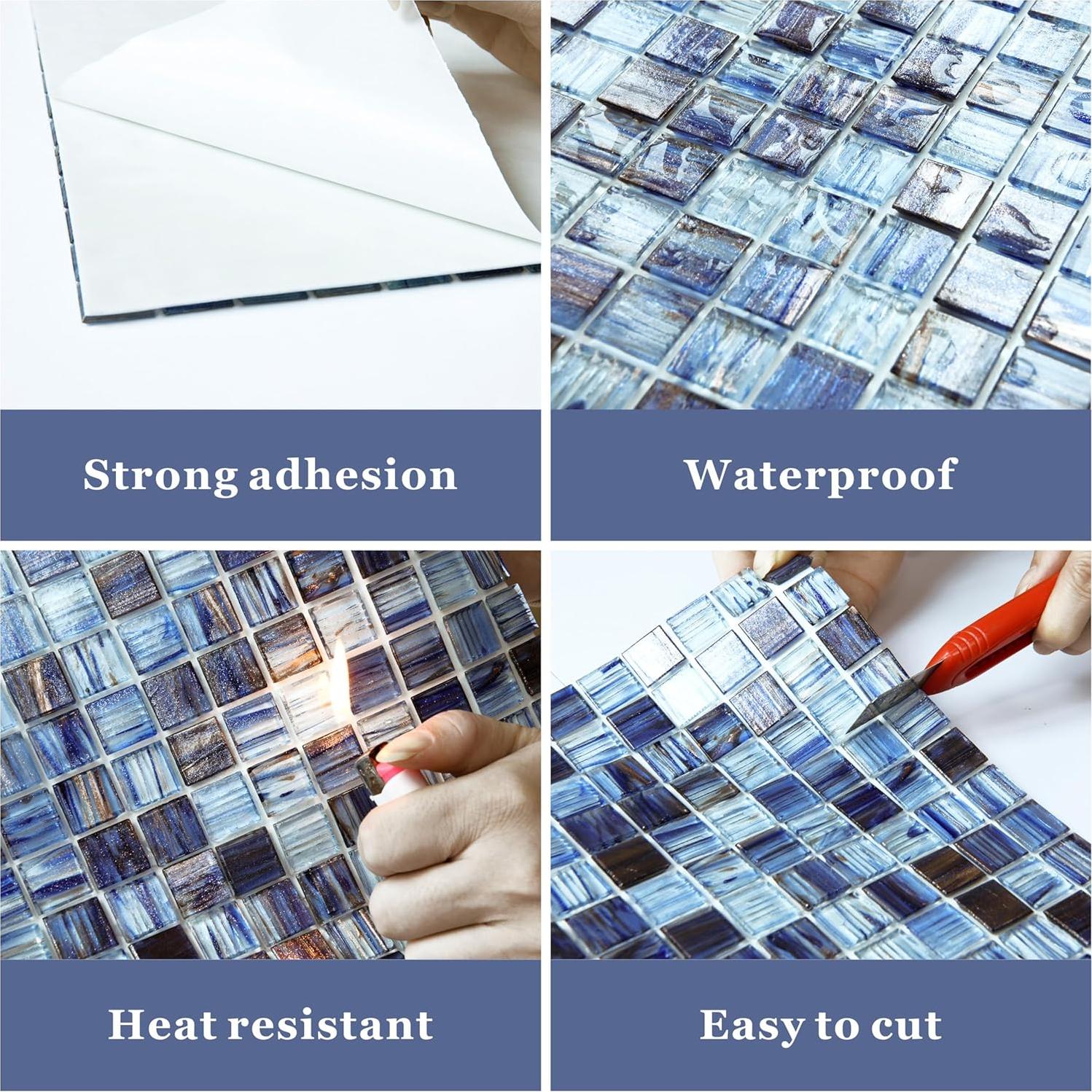 Azulejo de vidrio autoadhesivo CASAPALACE 30.48x30.48 cm azul