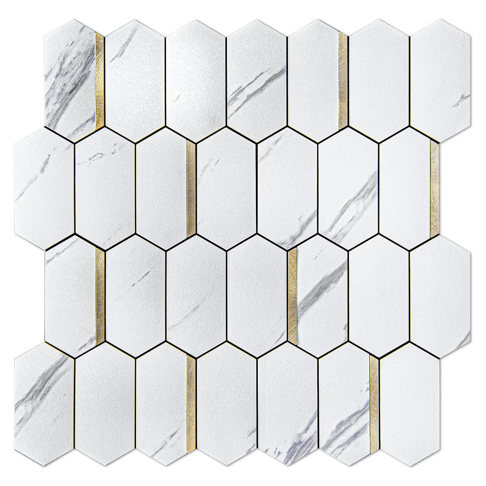 Paneles de Pared Autoadhesivos Art3d 10 Hojas Mármol Blanco/Dorado