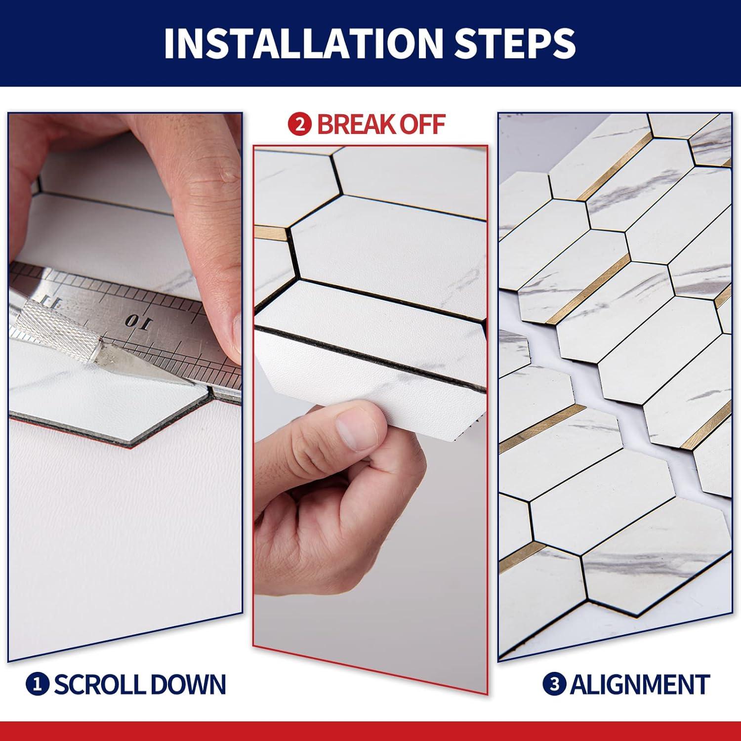 Paneles de Pared Autoadhesivos Art3d 10 Hojas Mármol Blanco/Dorado