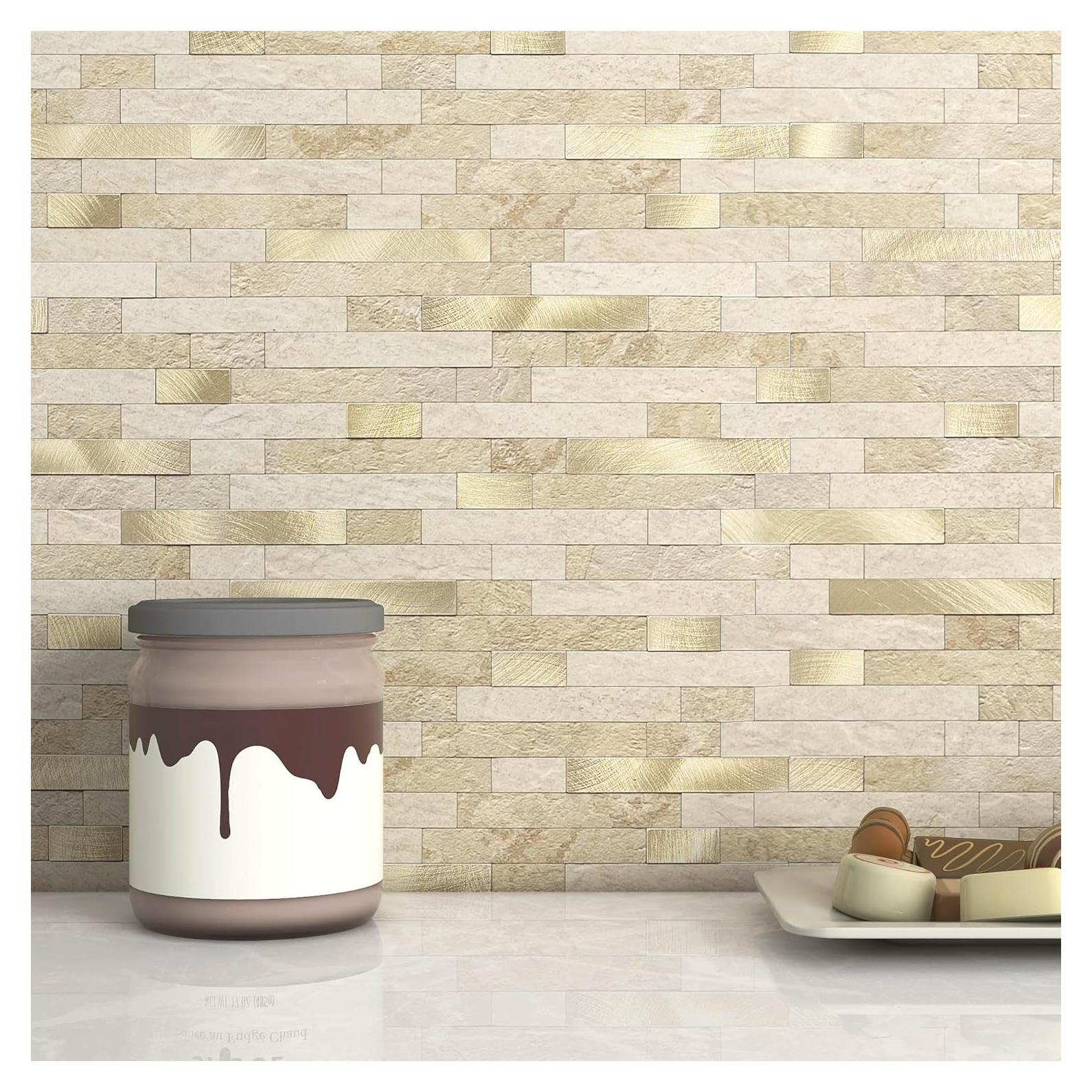 Azulejos Autoadhesivos 3D M MOFIT Beige para Salpicadero - 5 Hojas