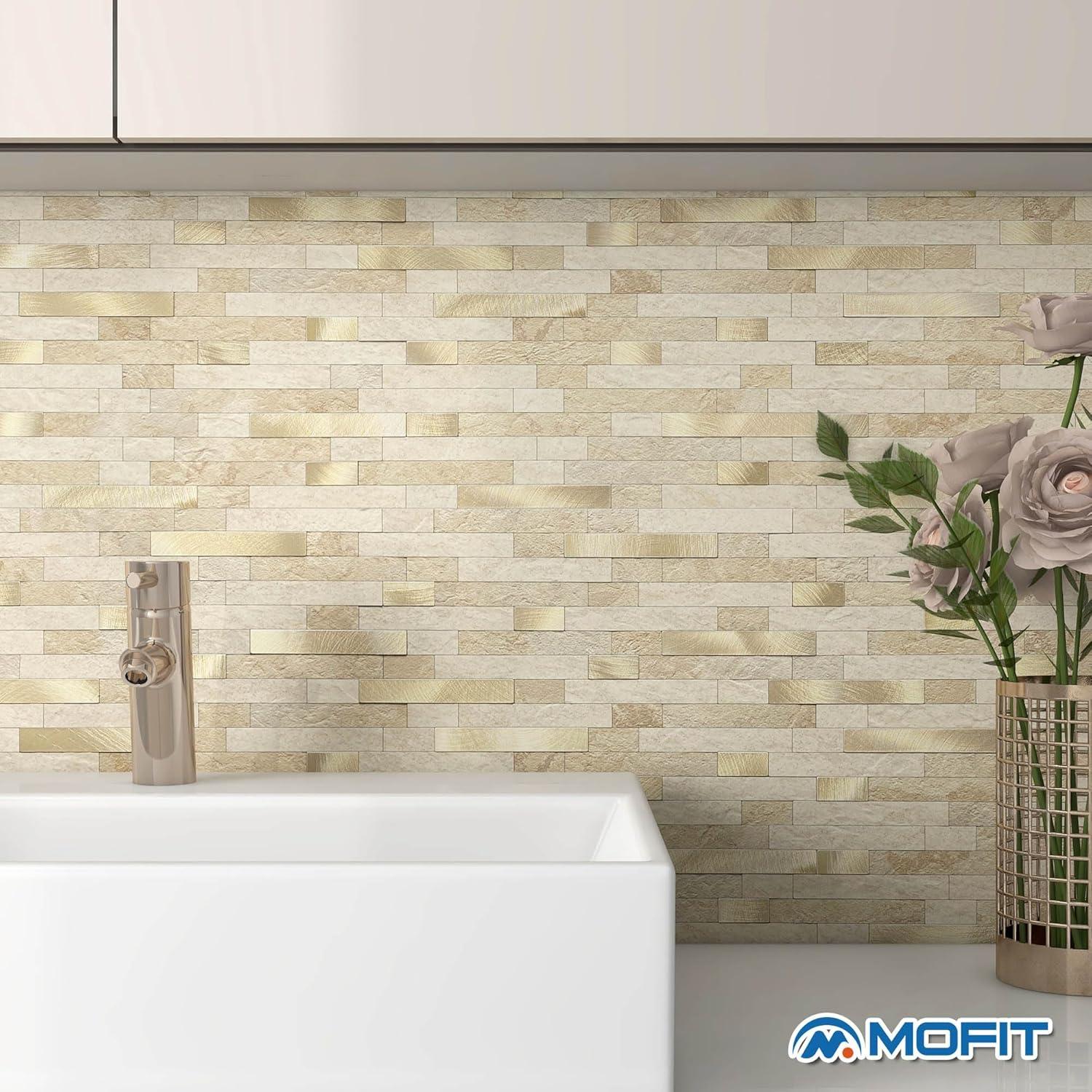 Azulejos Autoadhesivos 3D M MOFIT Beige para Salpicadero - 5 Hojas