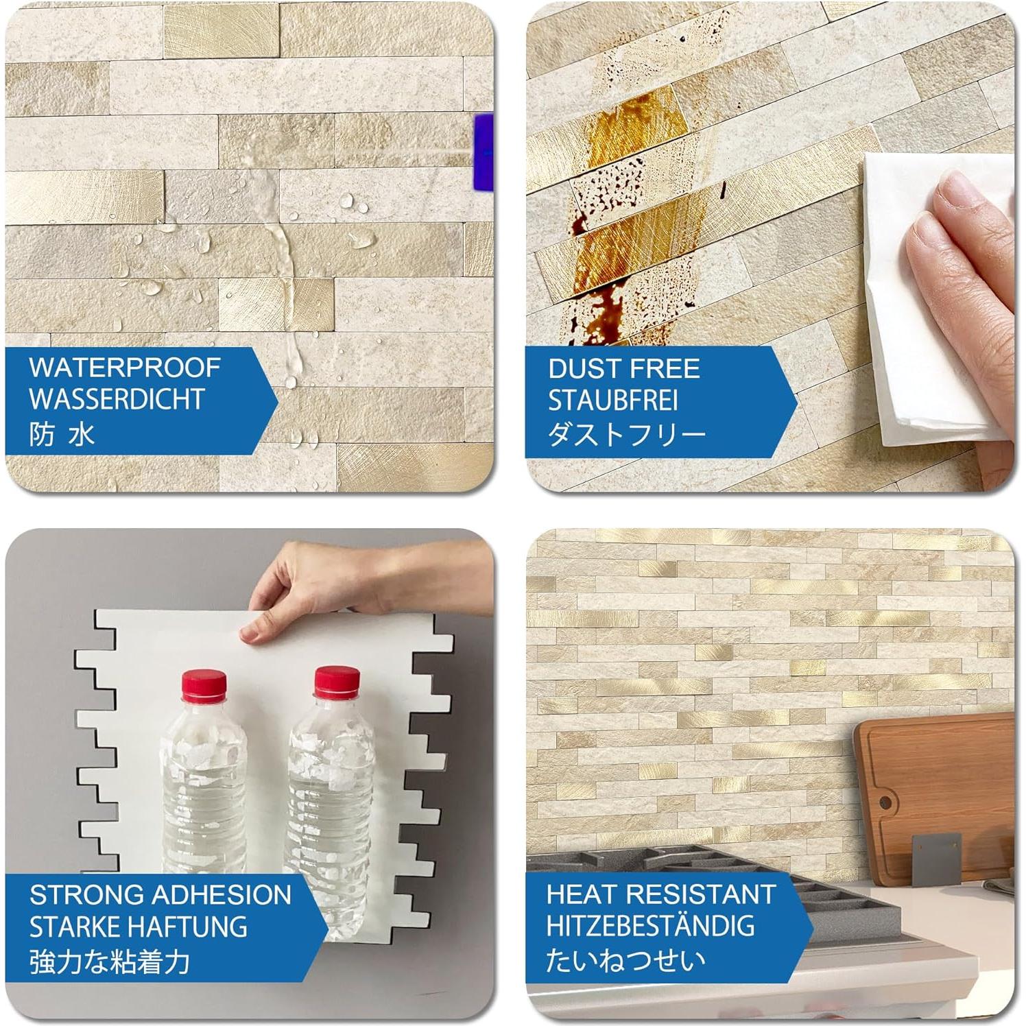 Azulejos Autoadhesivos 3D M MOFIT Beige para Salpicadero - 5 Hojas