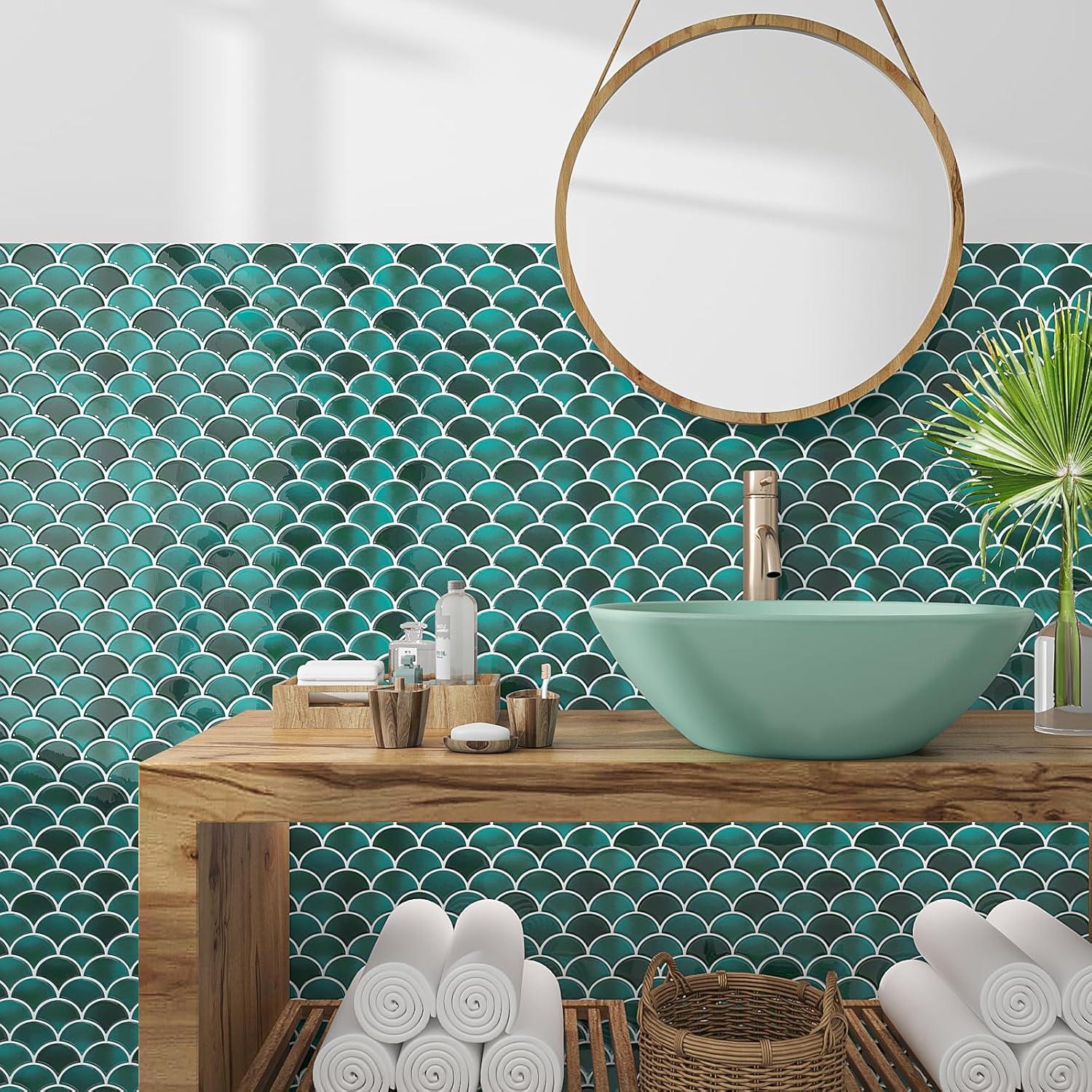 Azulejo Autoadhesivo VEELIKE Verde Escama de Pescado 6 Pzas