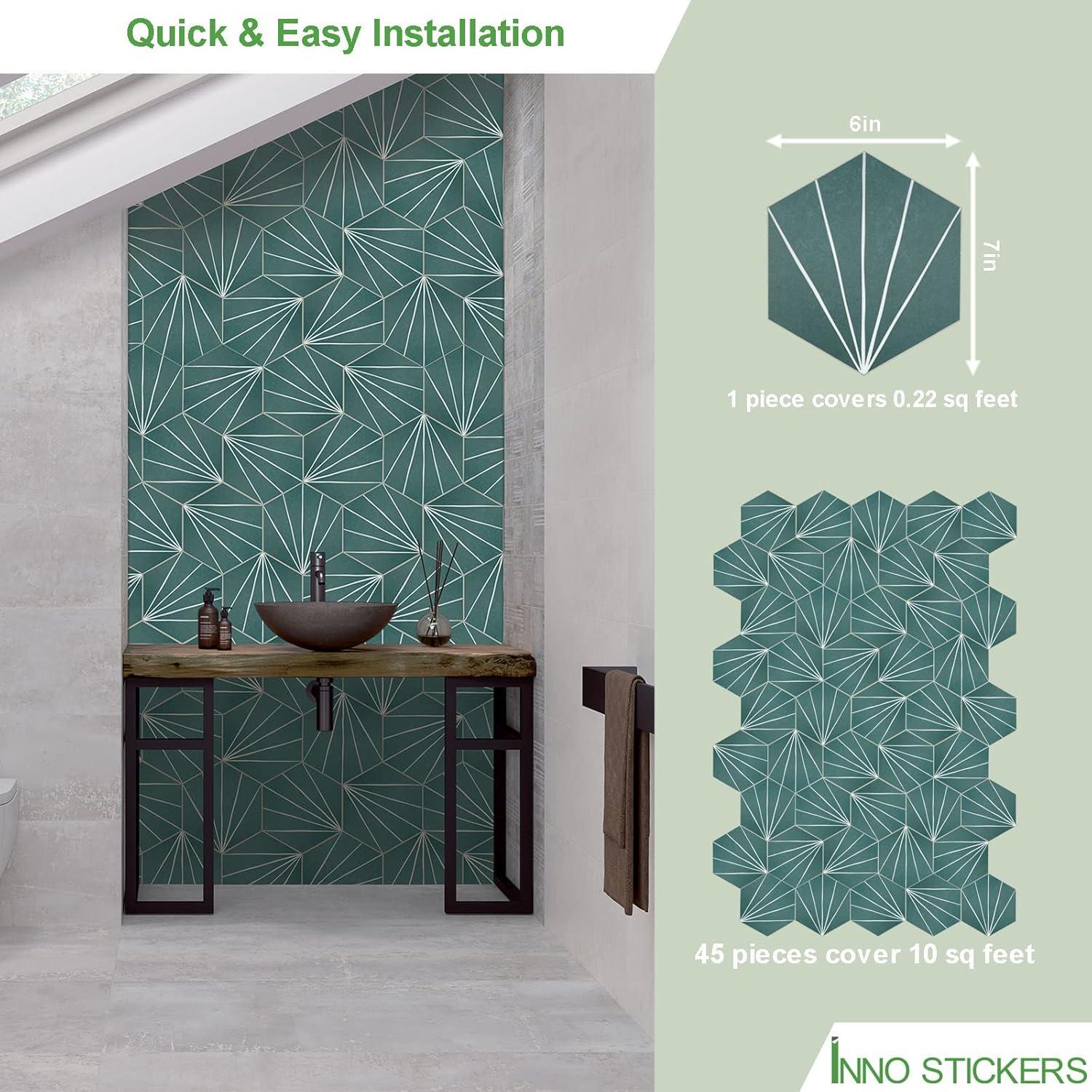 Azulejos Autoadhesivos INNO STICKERS 45 Piezas 15x18 cm Verde Floral