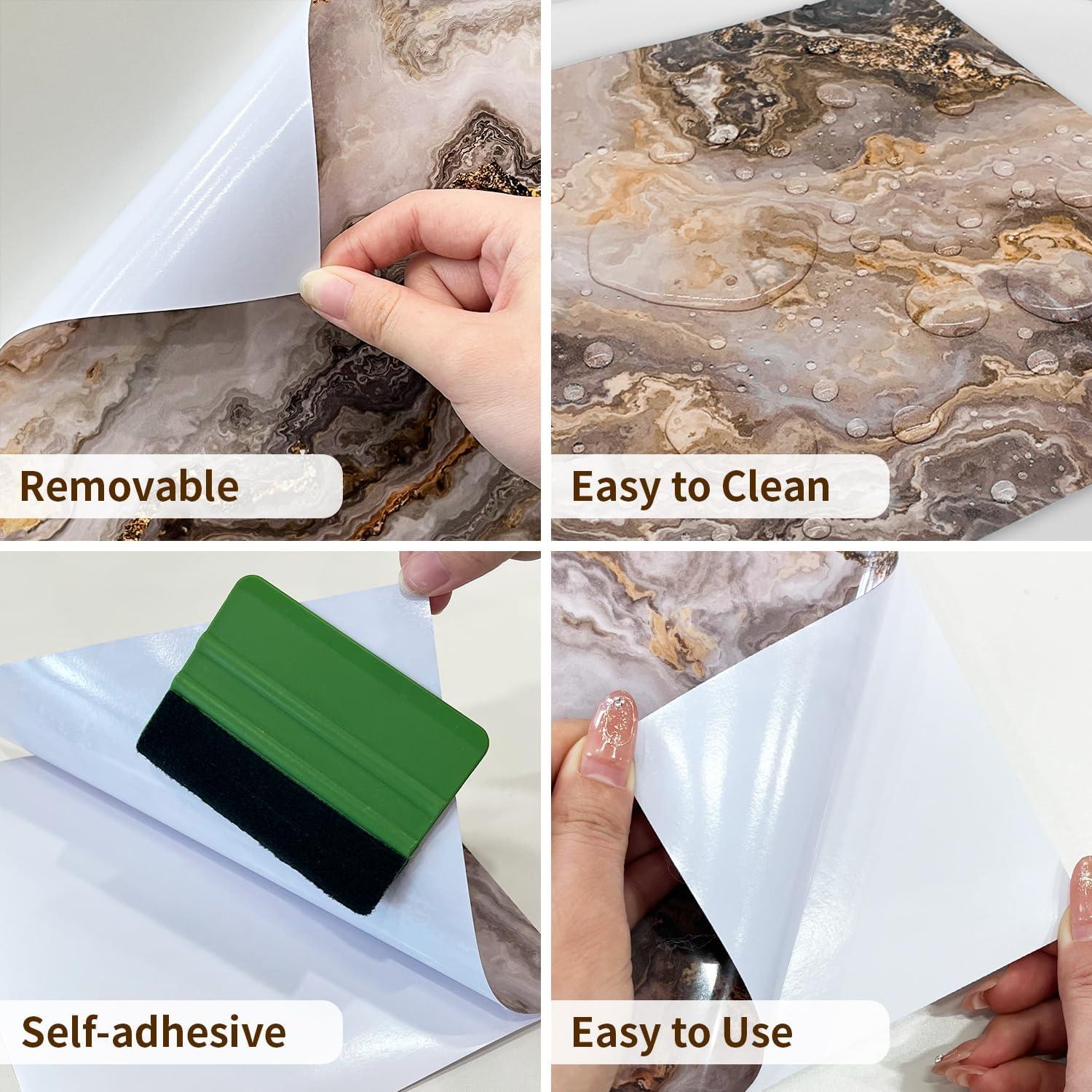 Azulejos Autoadhesivos Funlife 50Pcs 15x15cm Mármol Marrón