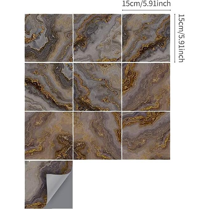 Azulejos Autoadhesivos Funlife 50Pcs 15x15cm Mármol Marrón