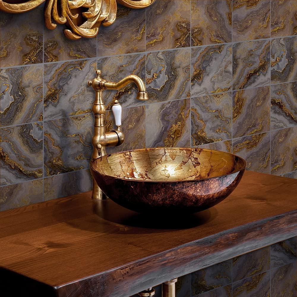 Azulejos Autoadhesivos Funlife 50Pcs 15x15cm Mármol Marrón