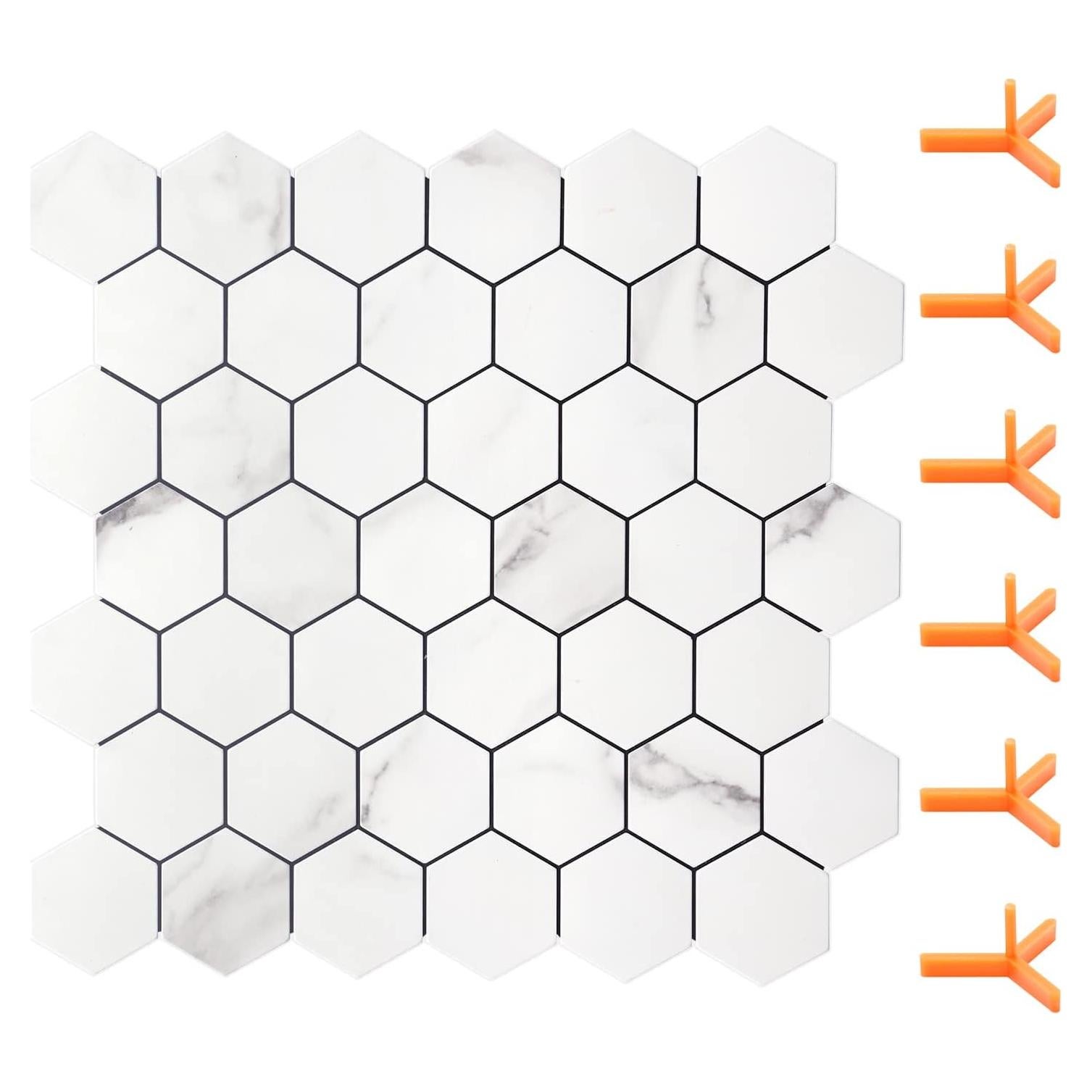 Azulejos Autoadhesivos STICKGOO Hexagonales 10 Hojas Mármol Blanco