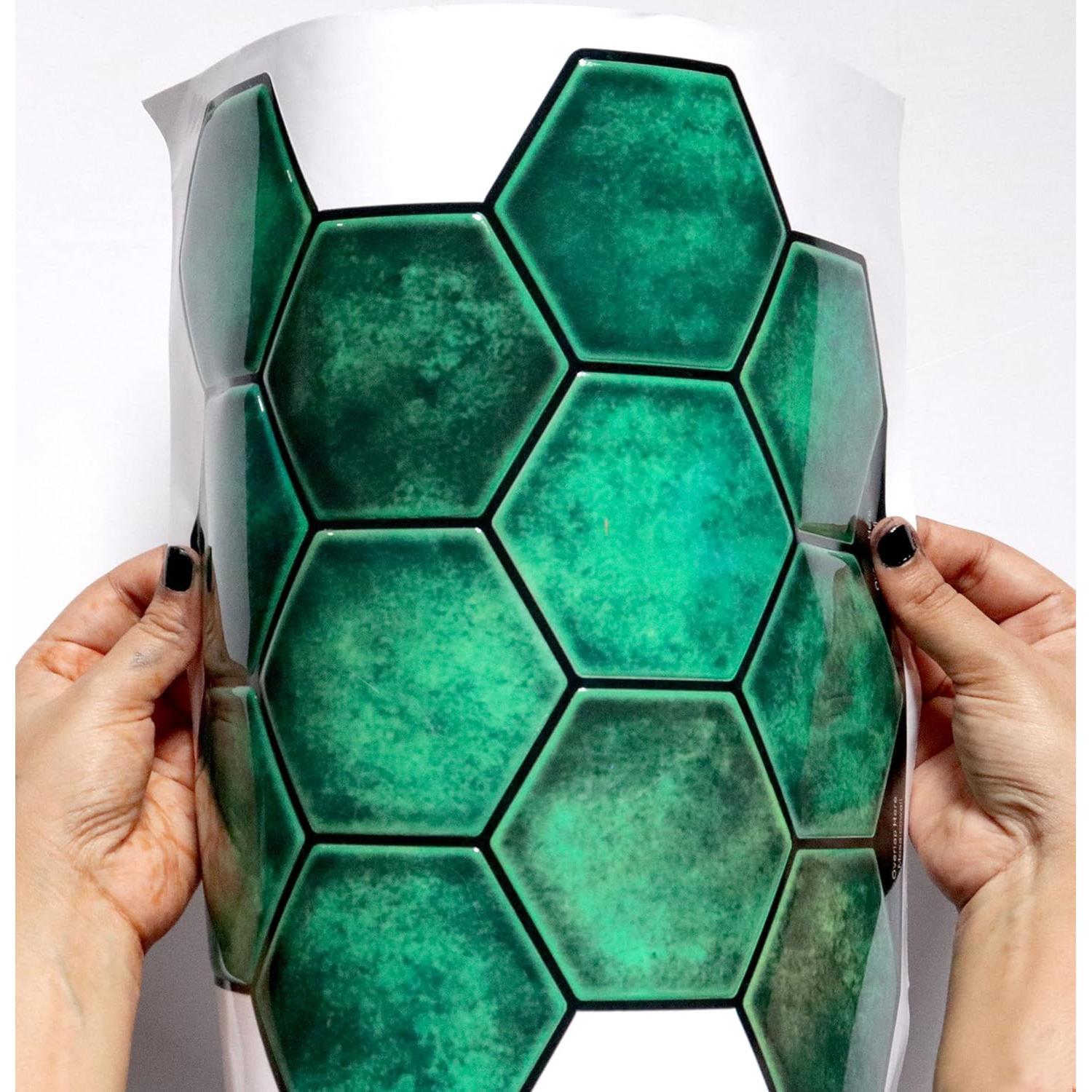 Azulejo autoadhesivo Mosaicowall 3D Verde Hexagonal 25x30cm