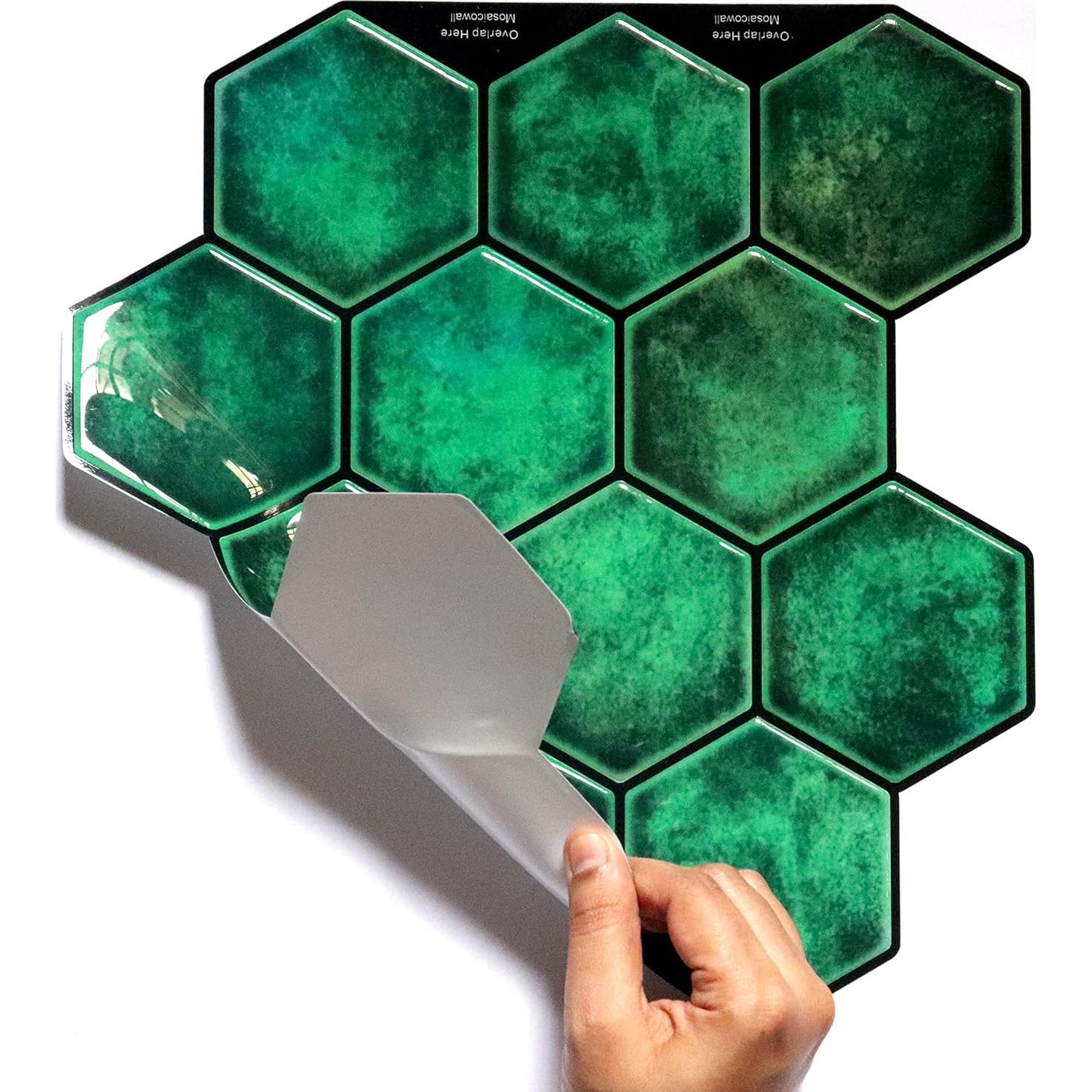 Azulejo autoadhesivo Mosaicowall 3D Verde Hexagonal 25x30cm