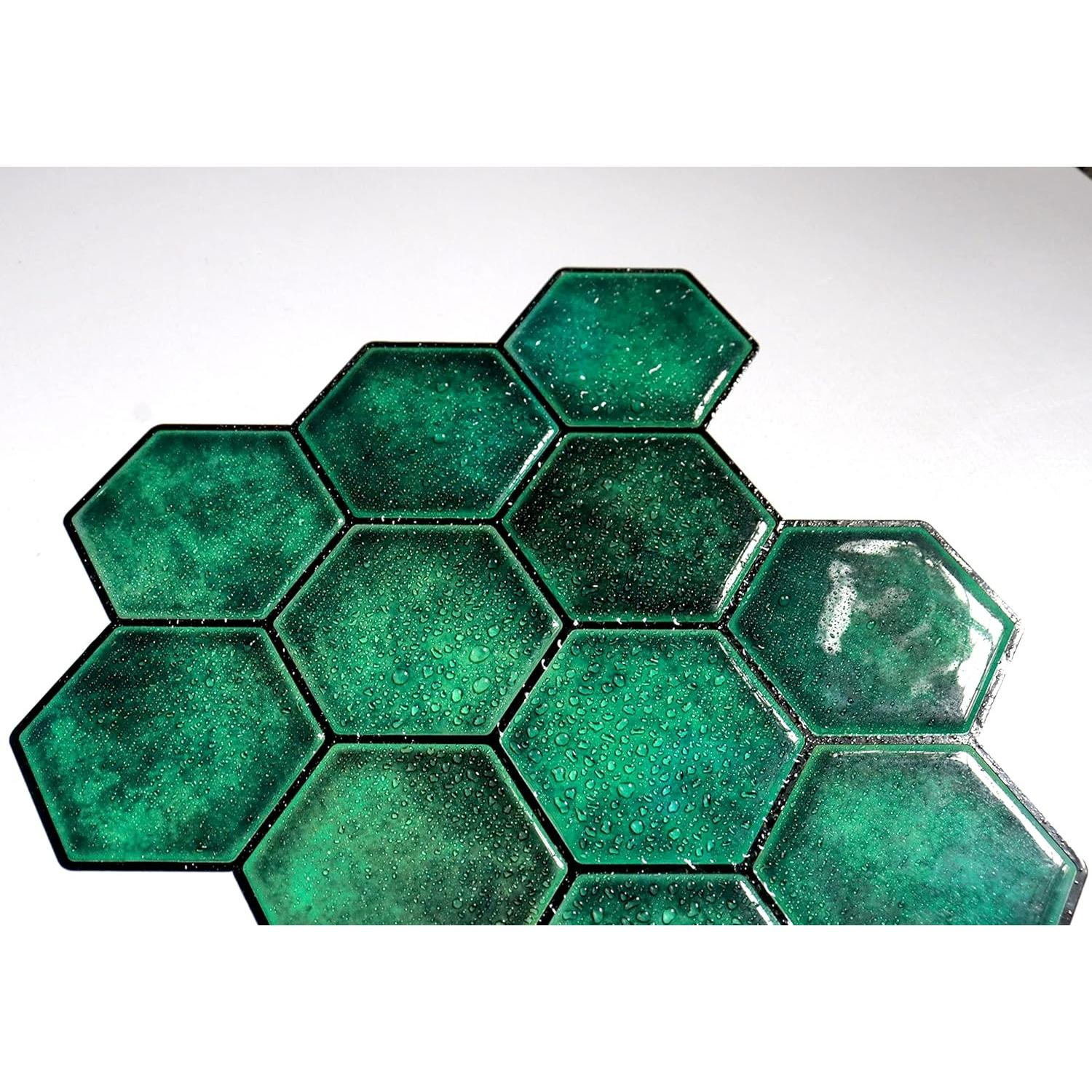 Azulejo autoadhesivo Mosaicowall 3D Verde Hexagonal 25x30cm