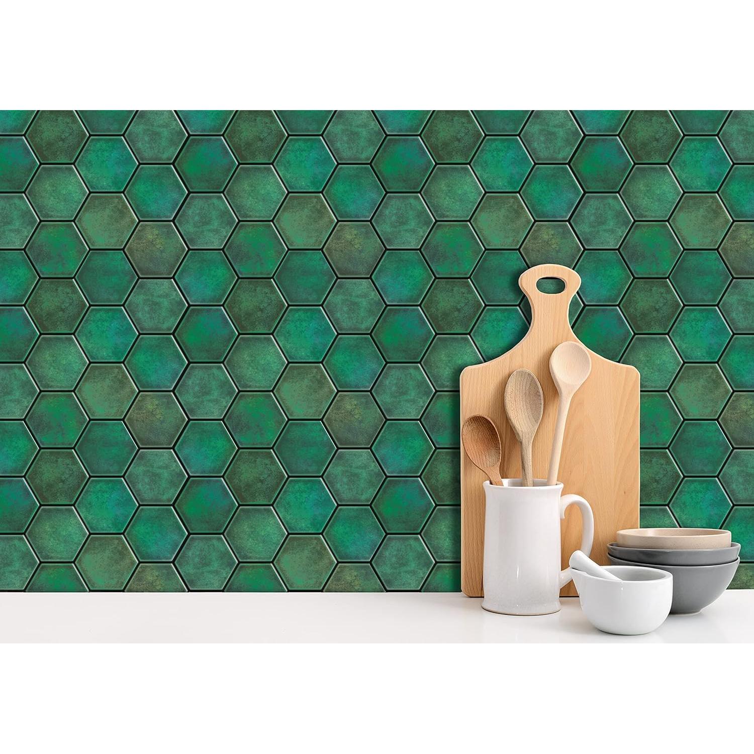 Azulejo autoadhesivo Mosaicowall 3D Verde Hexagonal 25x30cm