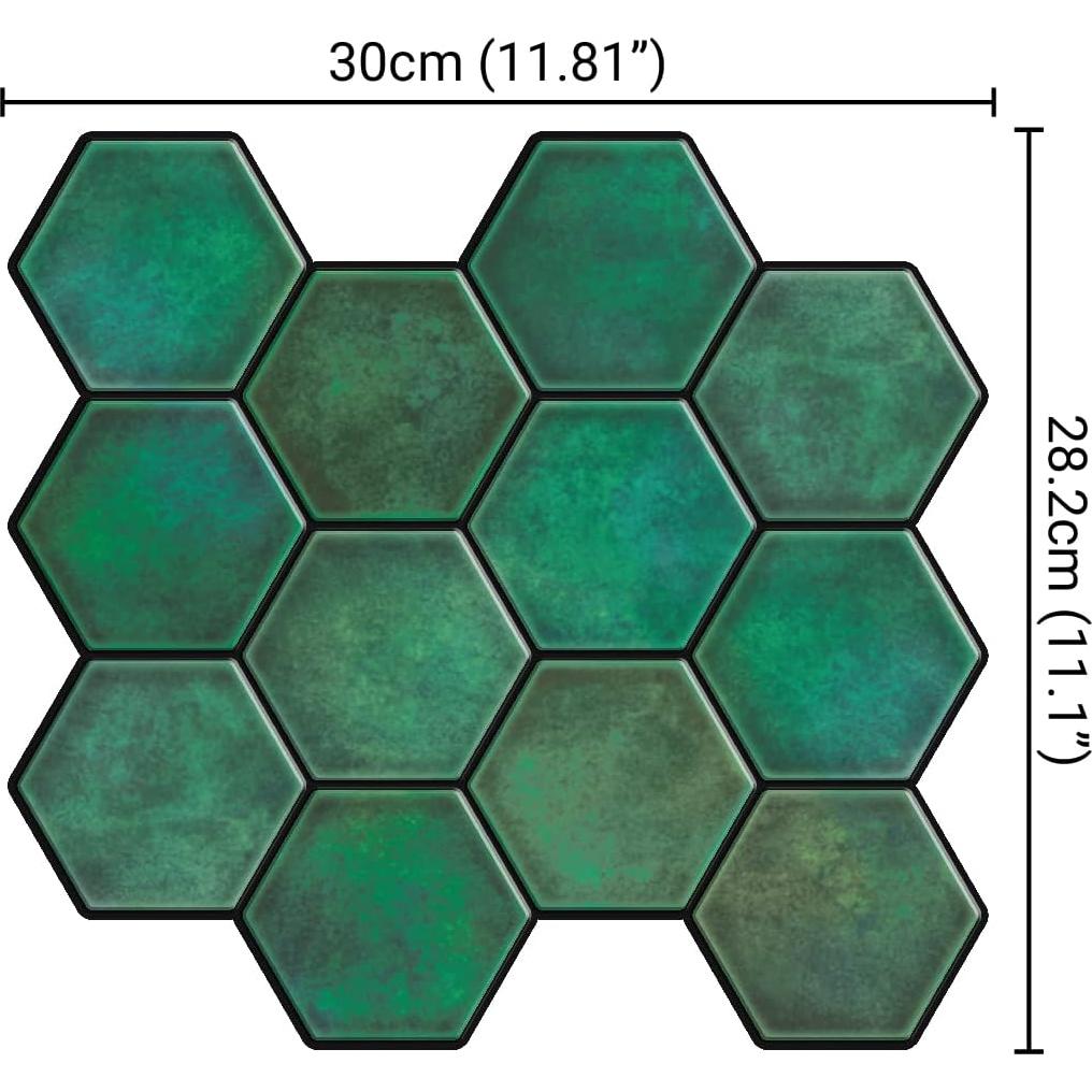 Azulejo autoadhesivo Mosaicowall 3D Verde Hexagonal 25x30cm