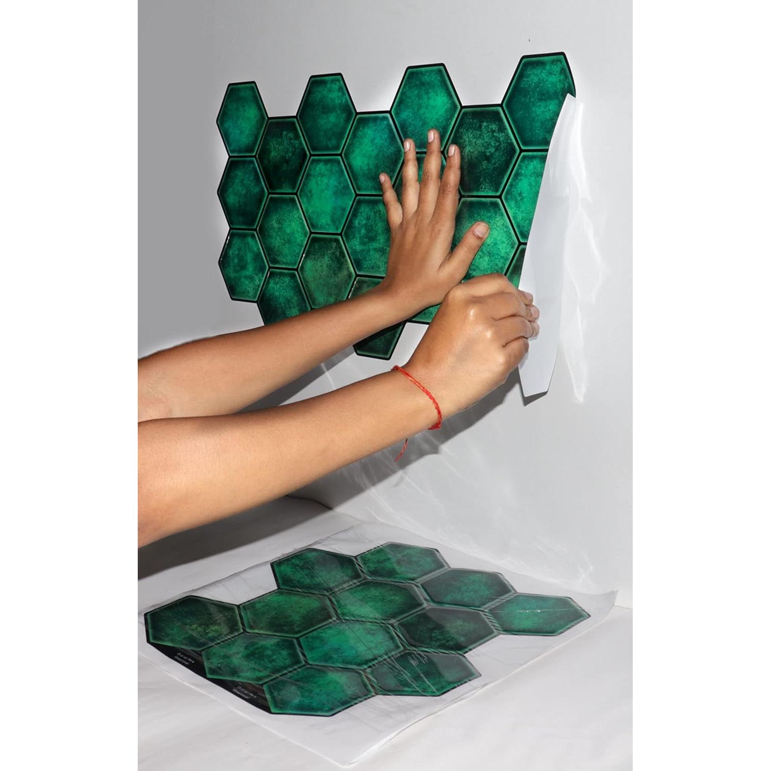 Azulejo autoadhesivo Mosaicowall 3D Verde Hexagonal 25x30cm