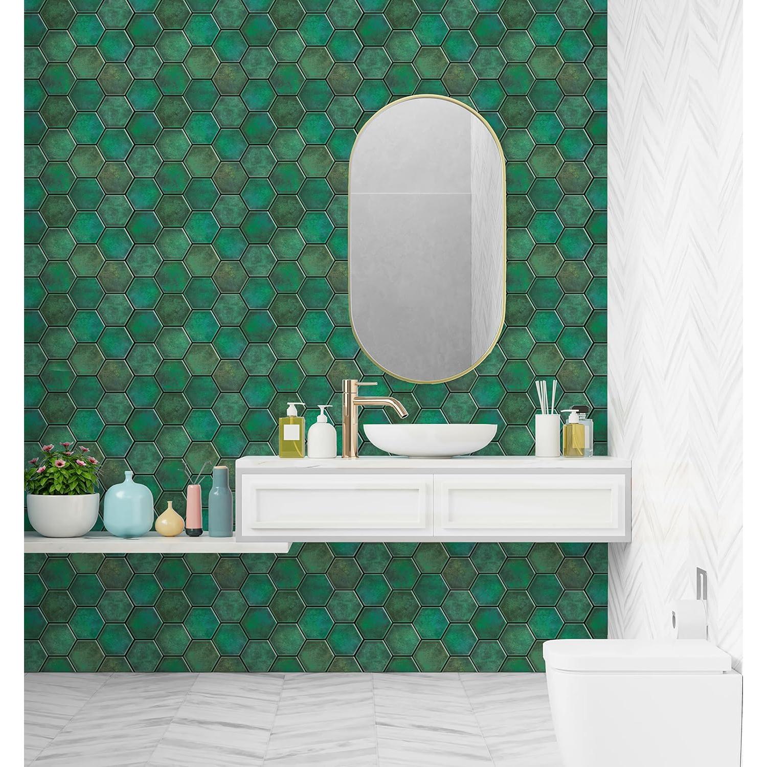 Azulejo autoadhesivo Mosaicowall 3D Verde Hexagonal 25x30cm