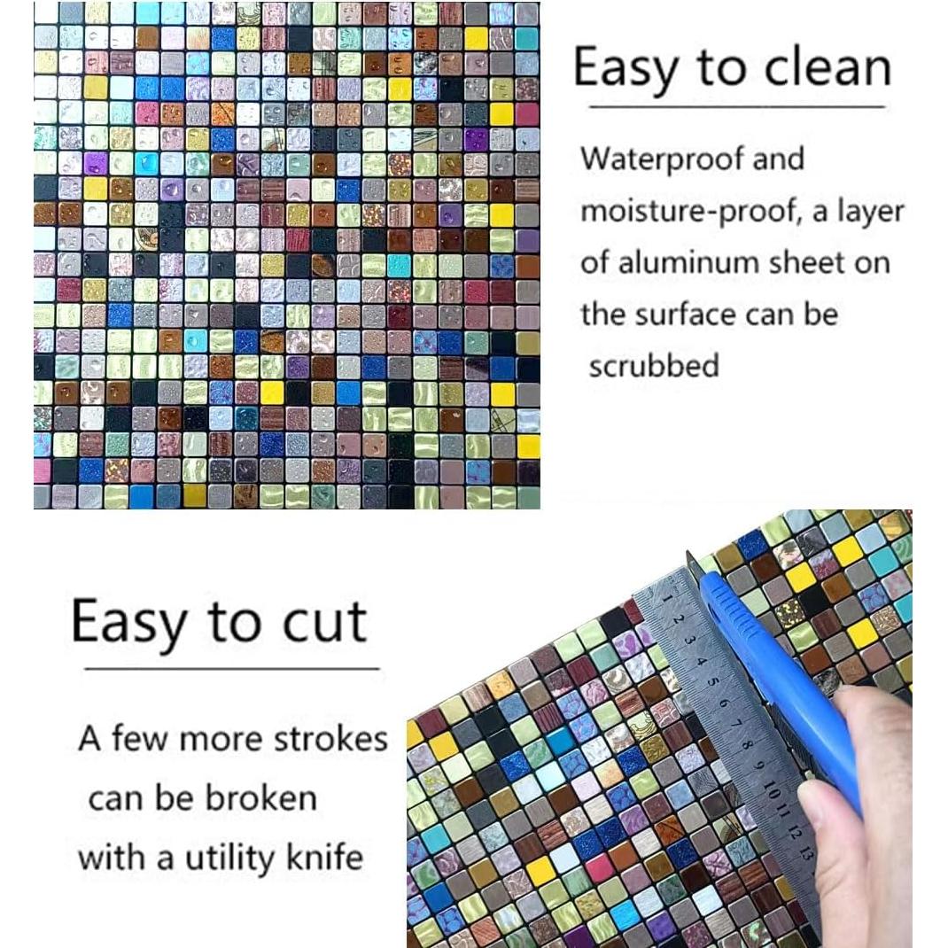 10 Hojas Azulejo Autoadhesivo Sanyeskkiy 30x30 cm Metalico