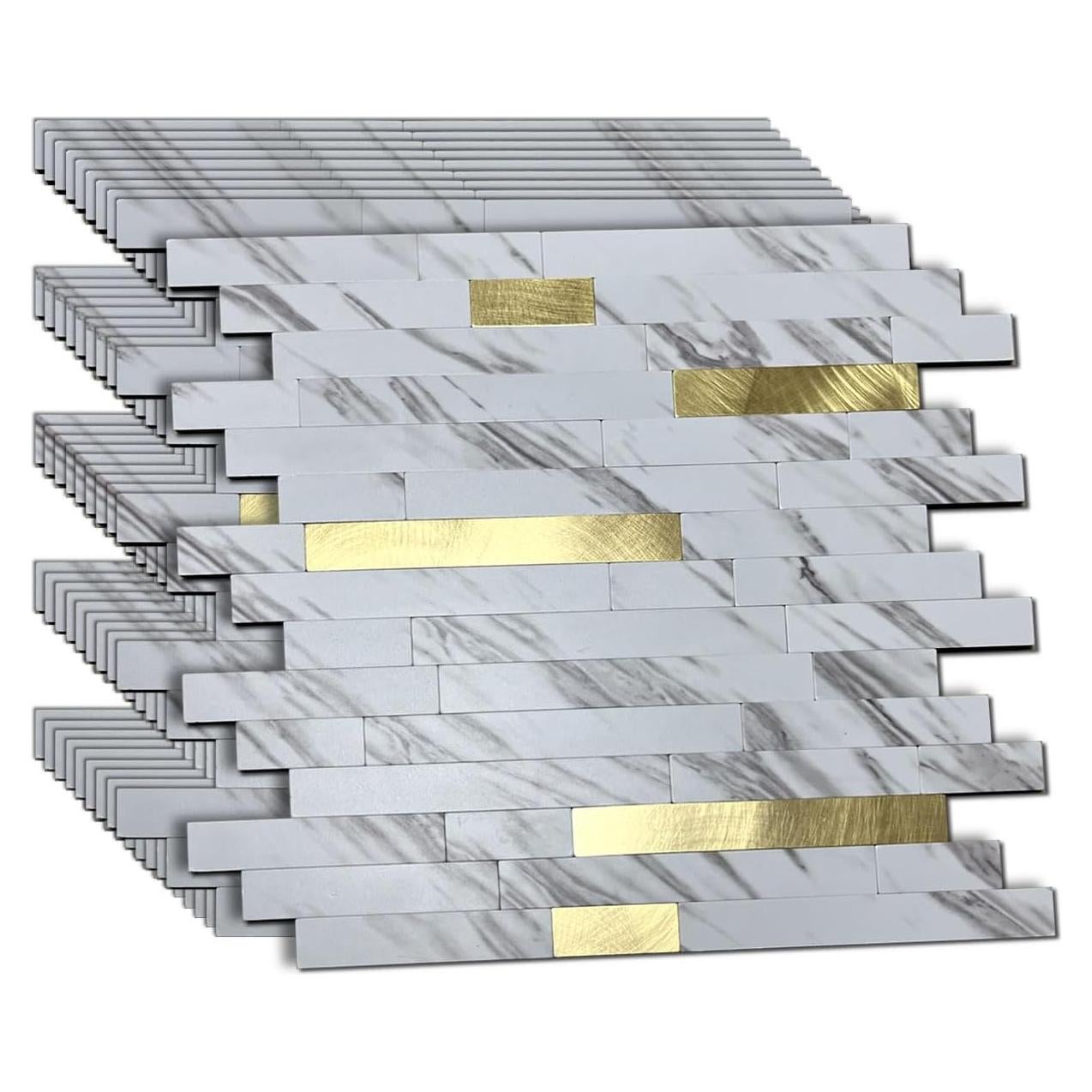 Azulejos Autoadhesivos Weimeisc 10 Hojas Mármol Blanco Oro