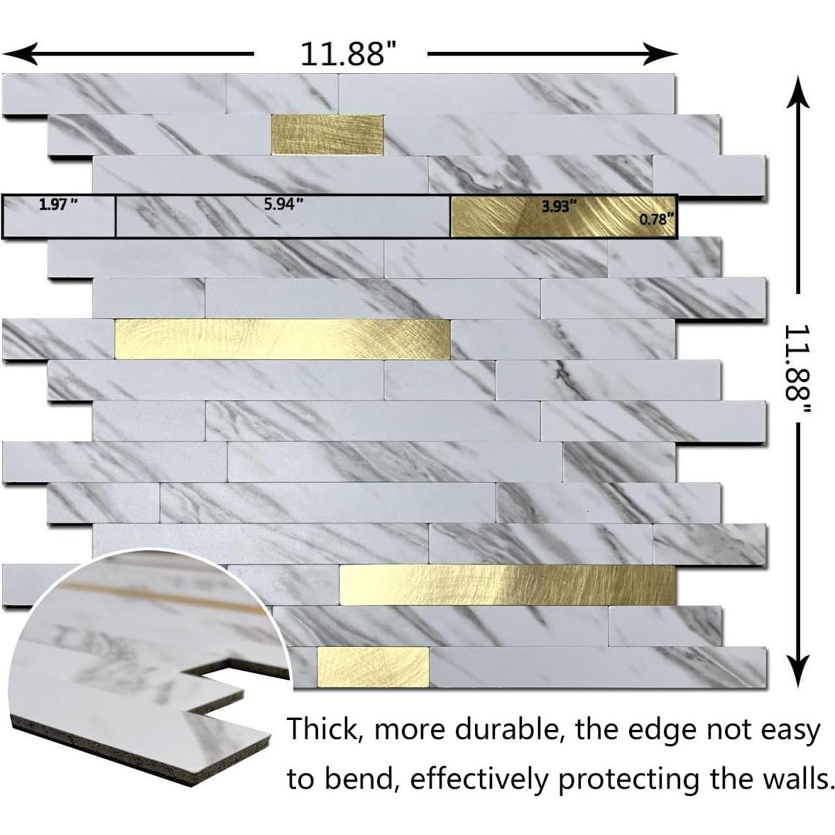 Azulejos Autoadhesivos Weimeisc 10 Hojas Mármol Blanco Oro