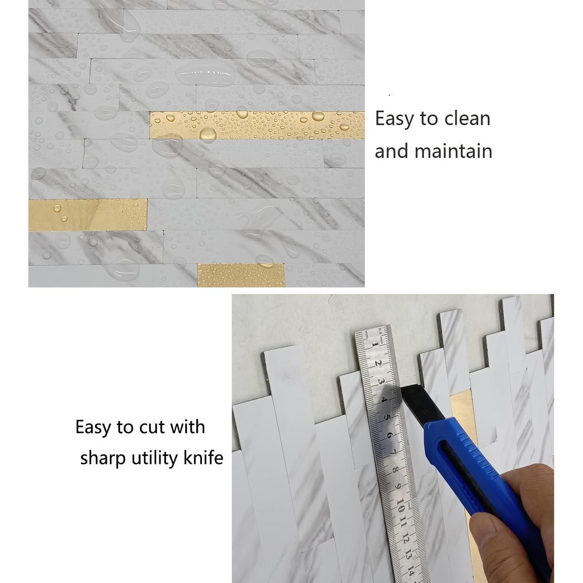 Azulejos Autoadhesivos Weimeisc 10 Hojas Mármol Blanco Oro