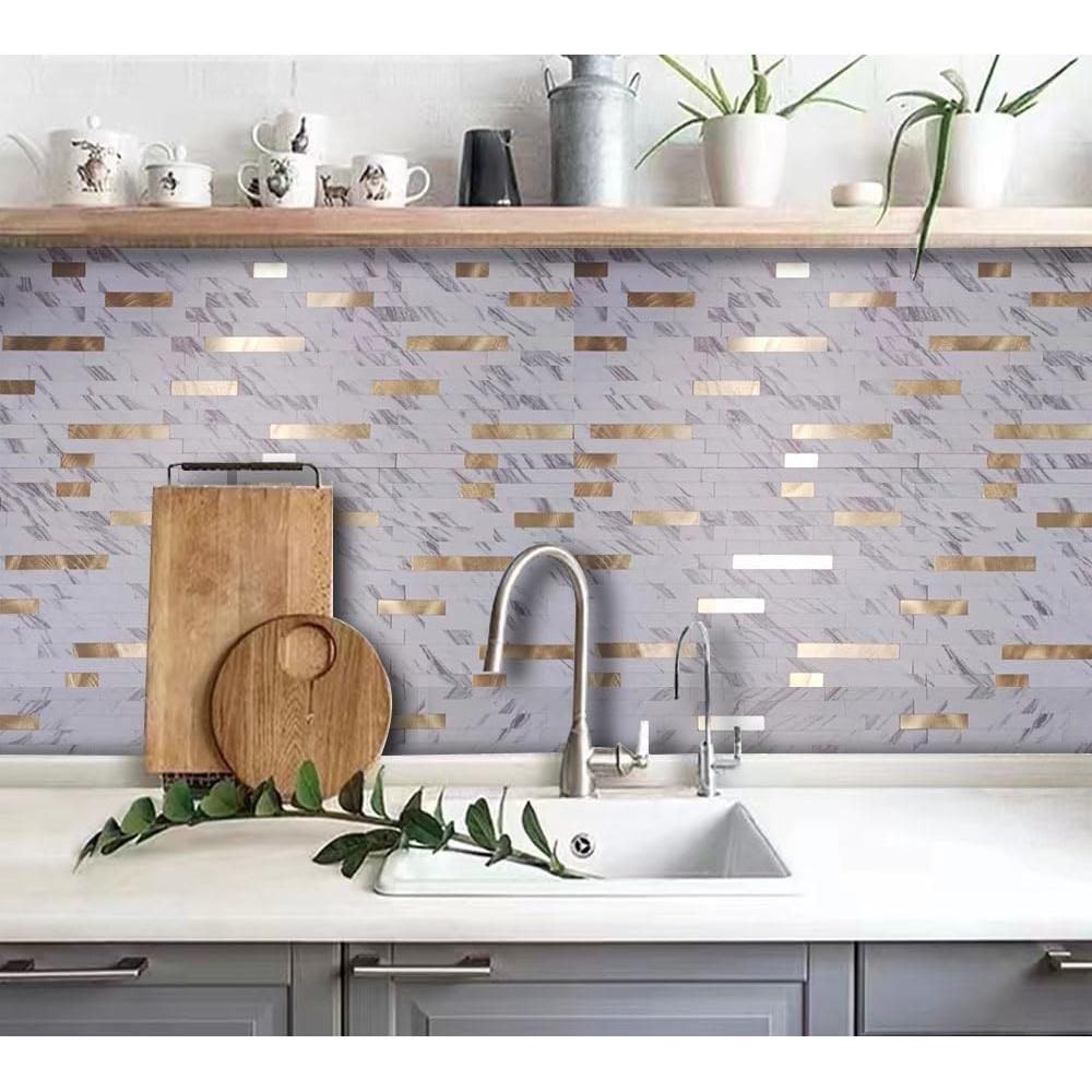 Azulejos Autoadhesivos Weimeisc 10 Hojas Mármol Blanco Oro