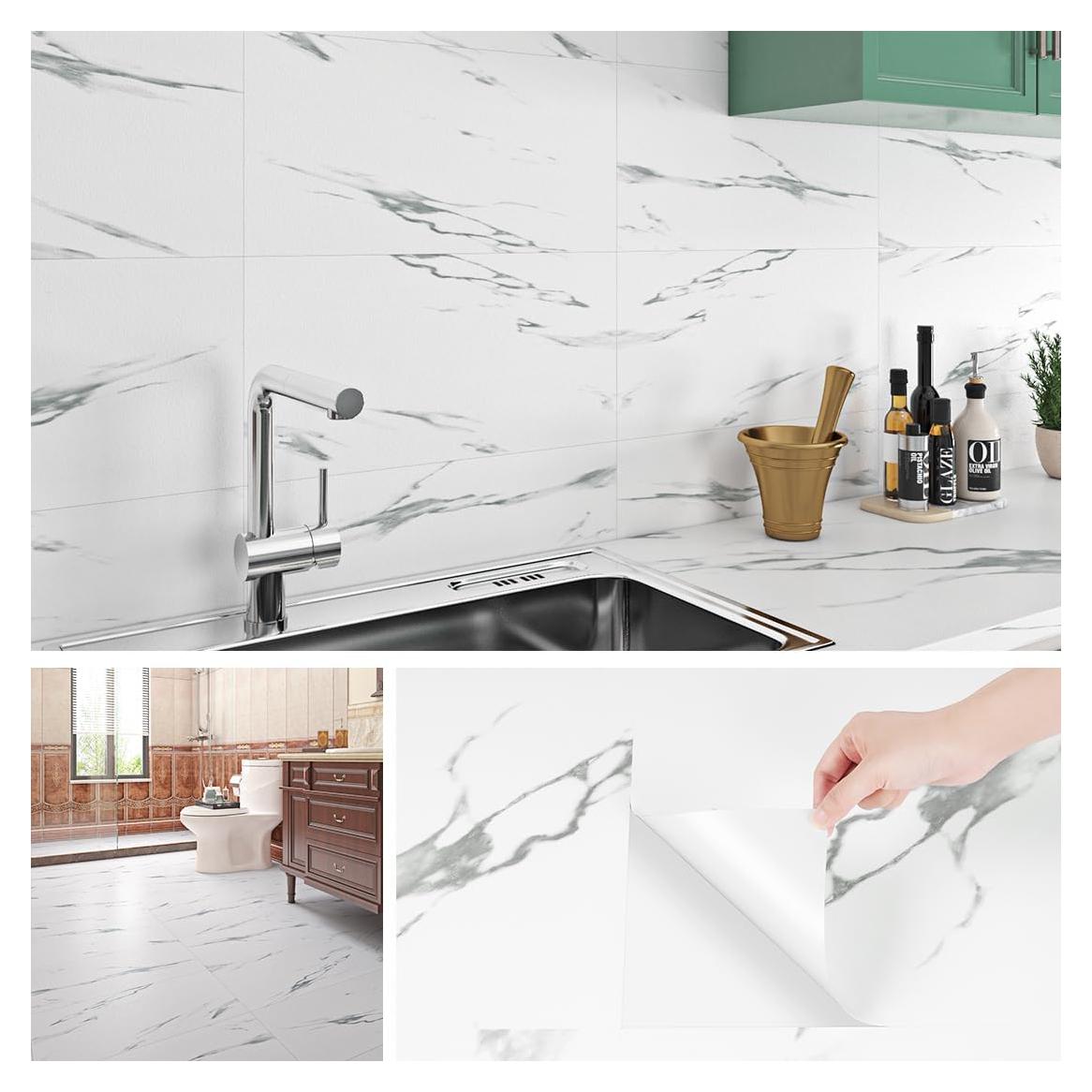 Azulejos Autoadhesivos Livelynine Mármol Blanco 4 Pcs 30.48x60.96 cm