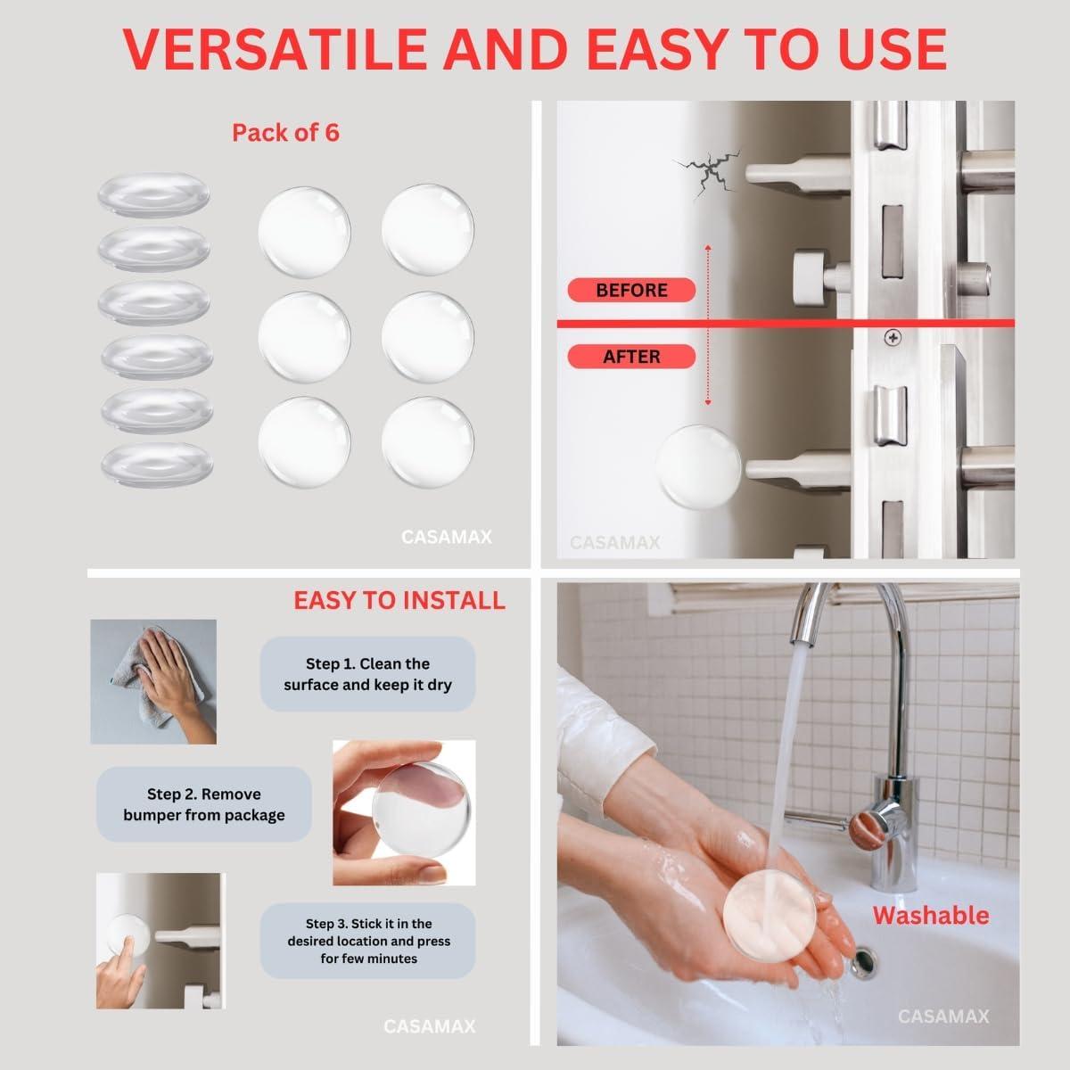 Silicone Wall Protectors & Door Stoppers: 6-Pack Clear, Self-Adhesive Bumpers for Doors, Fridges & Walls | Prevent Damage, Reduce Noise, Easy Install
