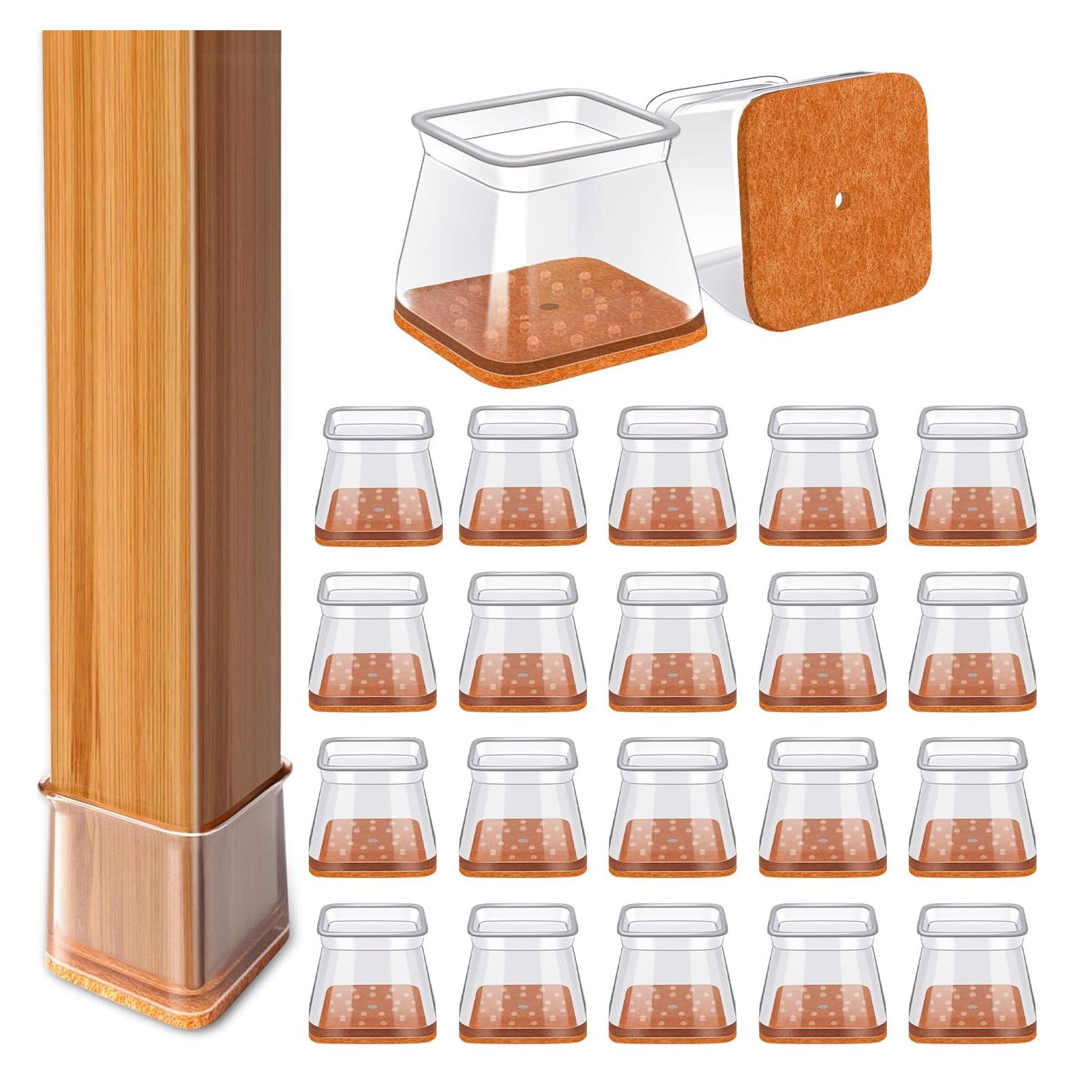 28Pcs Chair Leg Floor Protectors Square for Hardwood Floors Silicone Caps Felt Furniture Pads Covers Clear Chair Sliders, Protect The Floor from Scratches(Fit:1-1/16" ~ 1-5/8")