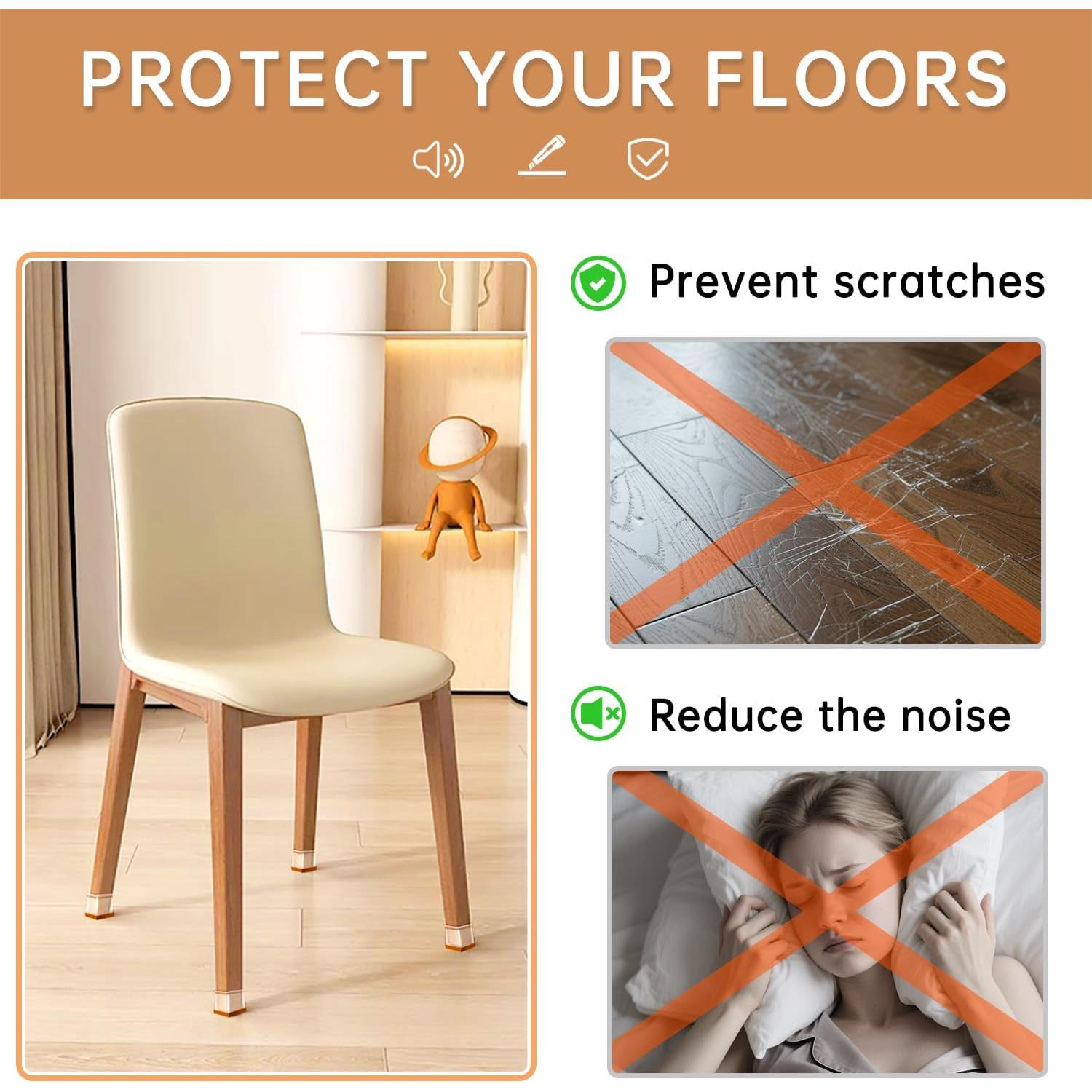 28Pcs Chair Leg Floor Protectors Square for Hardwood Floors Silicone Caps Felt Furniture Pads Covers Clear Chair Sliders, Protect The Floor from Scratches(Fit:1-1/16" ~ 1-5/8")