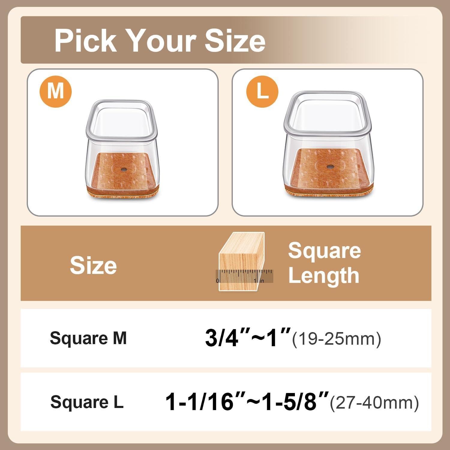 28Pcs Chair Leg Floor Protectors Square for Hardwood Floors Silicone Caps Felt Furniture Pads Covers Clear Chair Sliders, Protect The Floor from Scratches(Fit:1-1/16" ~ 1-5/8")