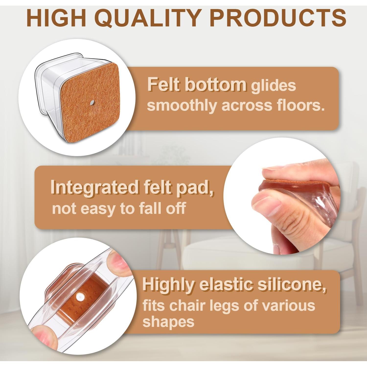 28Pcs Chair Leg Floor Protectors Square for Hardwood Floors Silicone Caps Felt Furniture Pads Covers Clear Chair Sliders, Protect The Floor from Scratches(Fit:1-1/16" ~ 1-5/8")