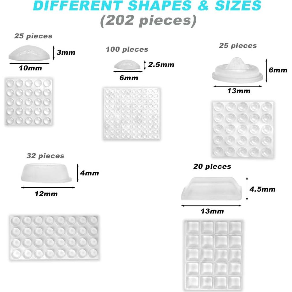 202 Almohadillas Adhesivas Transparentes de Silicona para Muebles