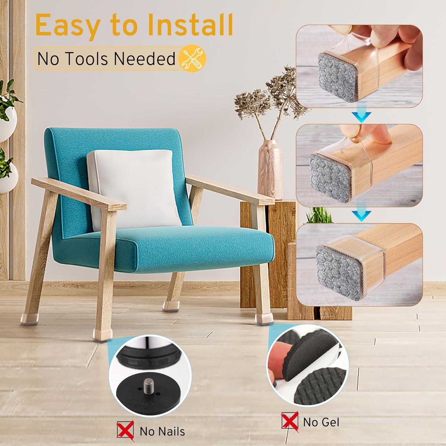 24PCS Rectangular Chair Leg Floor Protectors, Furniture Sliders, Non-Slip Felt Furniture Pads for Hardwood Floors, Silicone Cap Covers to Protect Floors,(Fit L :1.34-1.57", W: 0.87-1.18")