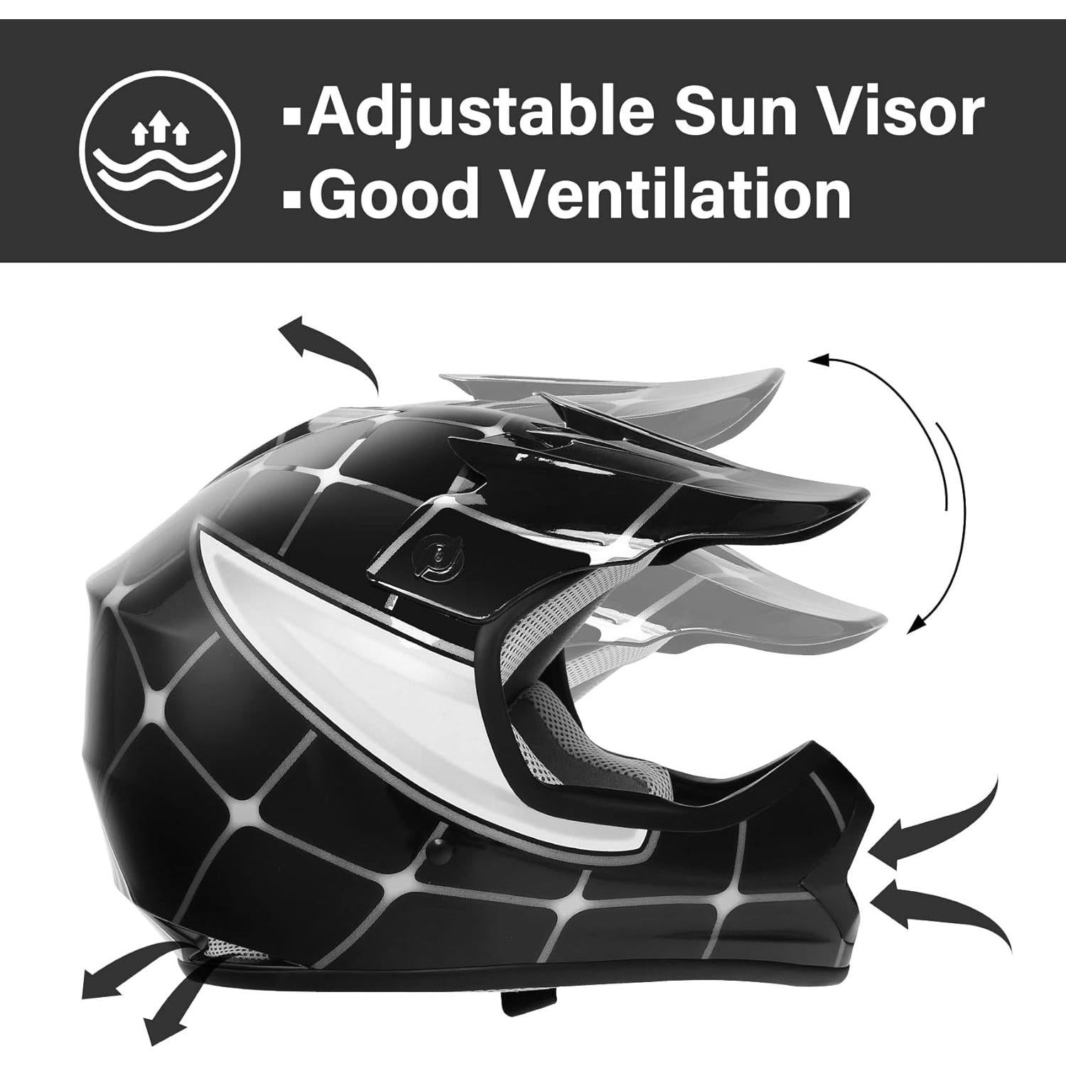 Casco Motocicleta TCMT Juvenil Off-Road Graffiti + Gafas + Guantes