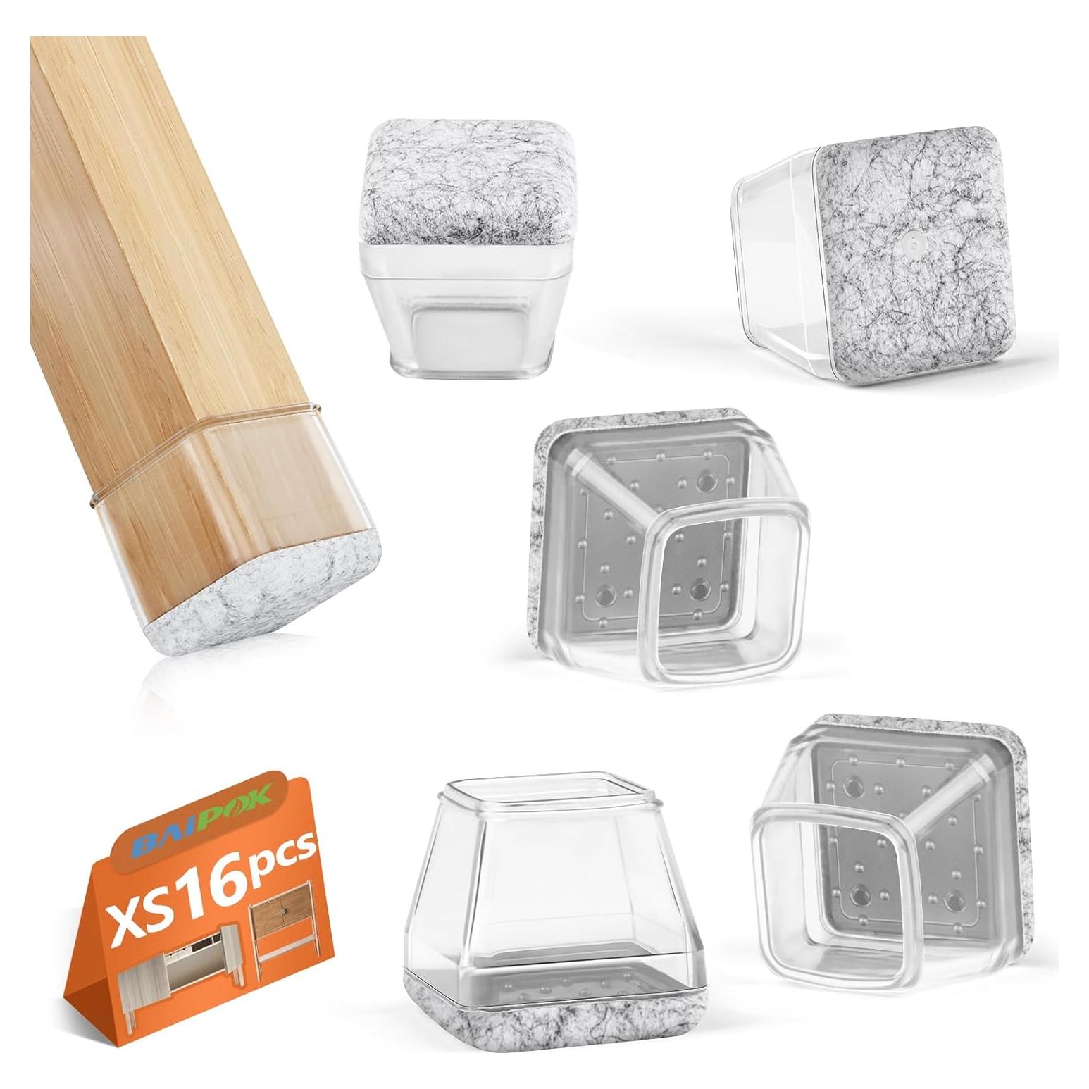 16 Protectores de Suelo BAIPOK para Patas de Sillas Cuadradas