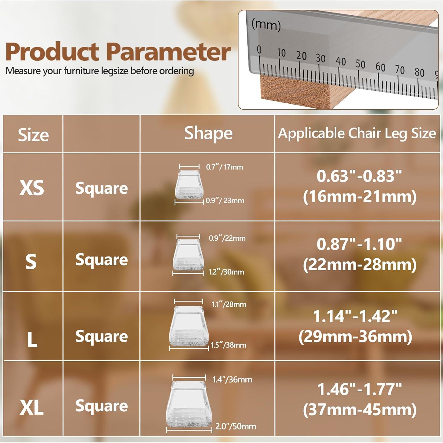 16 Protectores de Suelo BAIPOK para Patas de Sillas Cuadradas