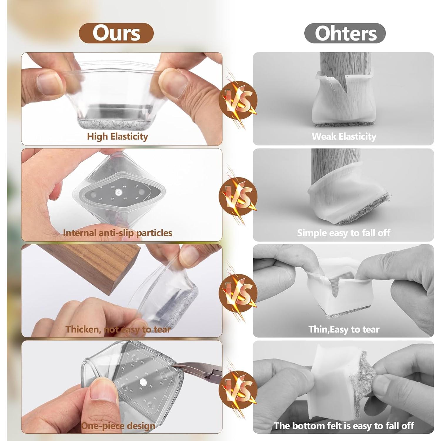 16 Protectores de Suelo BAIPOK para Patas de Sillas Cuadradas