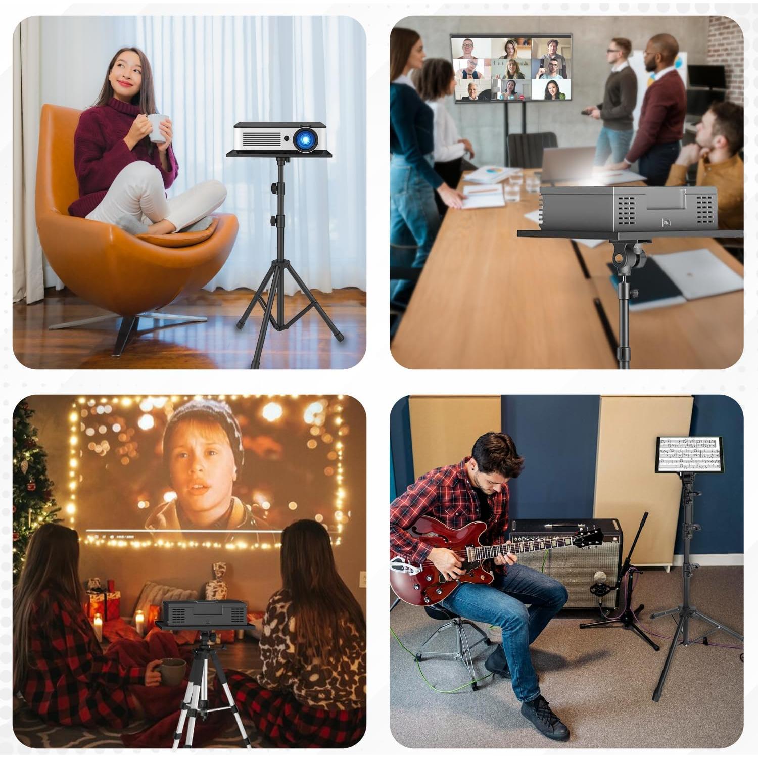 Adjustable Projector Tripod Stand, Height: 23" to 46", 180° Tilt Tray, Gooseneck Holder, Load Capacity: 22 lbs, Ideal for Office Presentations, Studio, Home Theaters, DJs, and Professionals