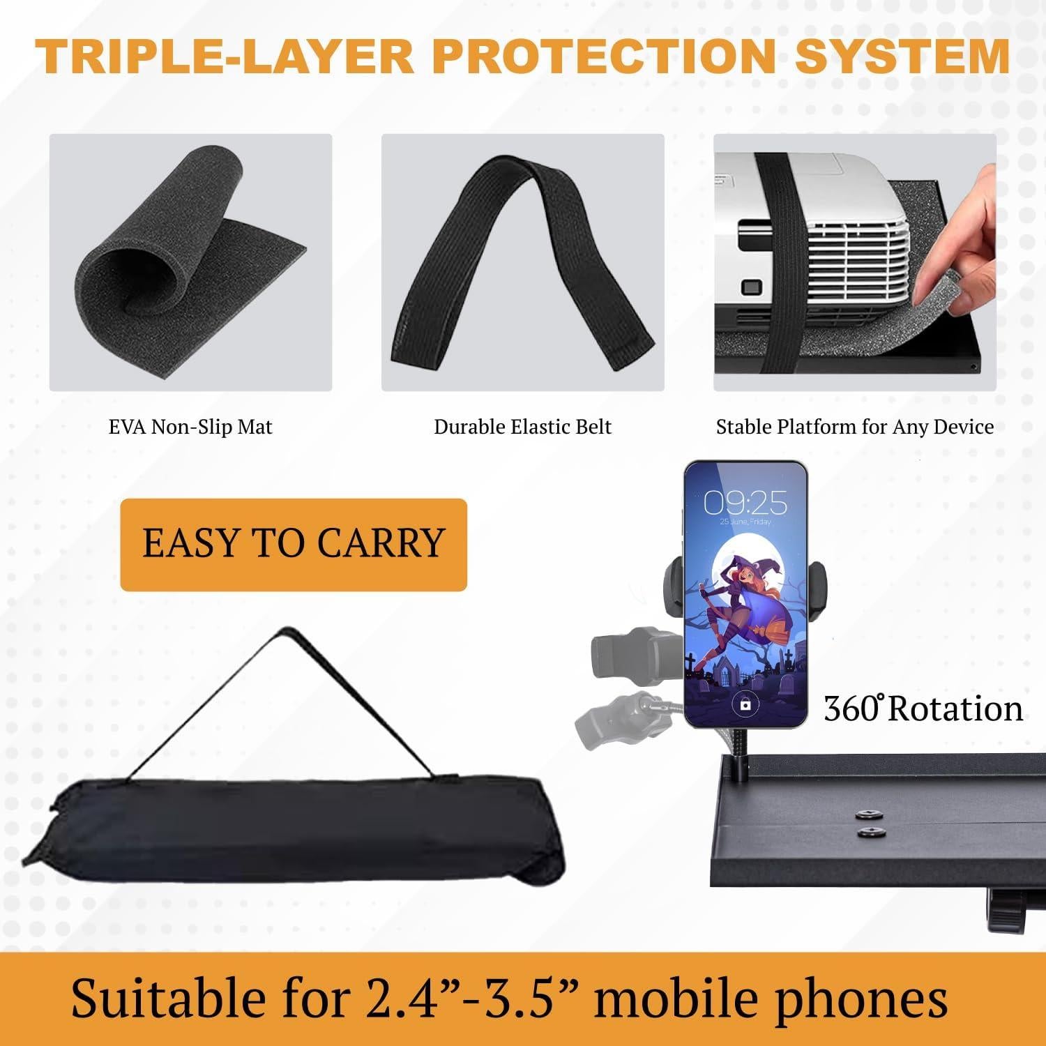 Adjustable Projector Tripod Stand, Height: 23" to 46", 180° Tilt Tray, Gooseneck Holder, Load Capacity: 22 lbs, Ideal for Office Presentations, Studio, Home Theaters, DJs, and Professionals