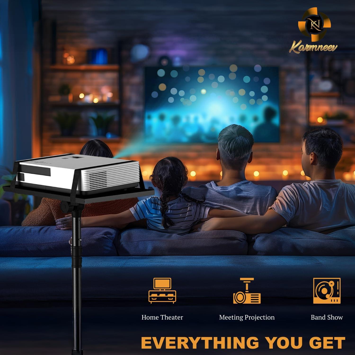 Adjustable Projector Tripod Stand, Height: 23" to 46", 180° Tilt Tray, Gooseneck Holder, Load Capacity: 22 lbs, Ideal for Office Presentations, Studio, Home Theaters, DJs, and Professionals