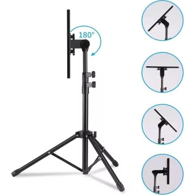 Adjustable Projector Tripod Stand, Height: 23" to 46", 180° Tilt Tray, Gooseneck Holder, Load Capacity: 22 lbs, Ideal for Office Presentations, Studio, Home Theaters, DJs, and Professionals