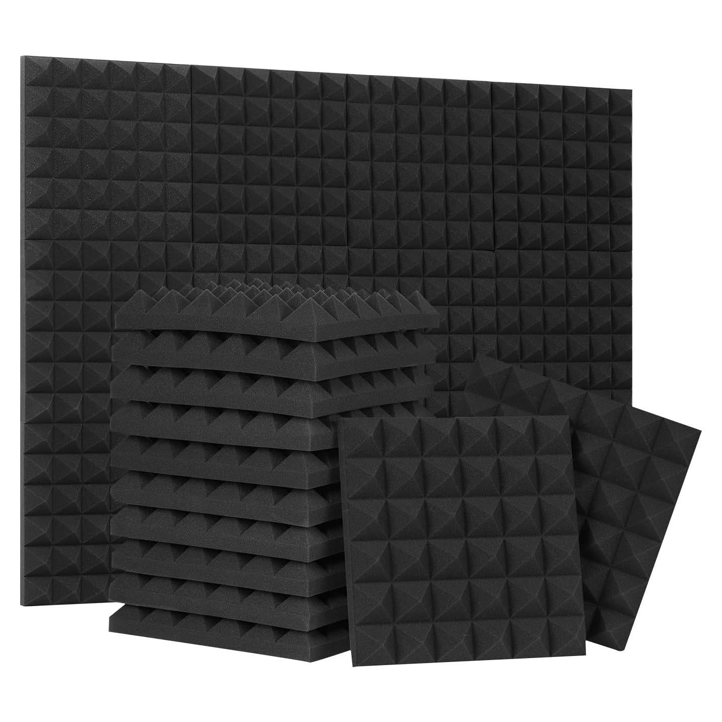 24 Paneles Acústicos Piramidales Negros 30.48x30.48cm Alta Densidad