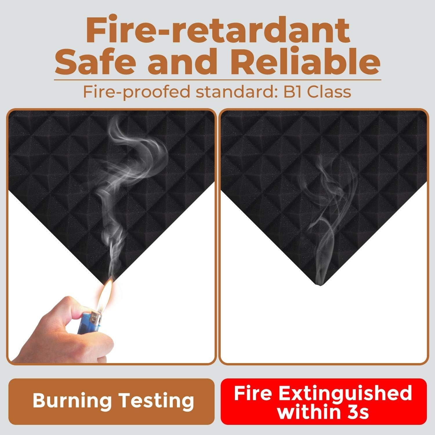 24 Paneles Acústicos Piramidales Negros 30.48x30.48cm Alta Densidad