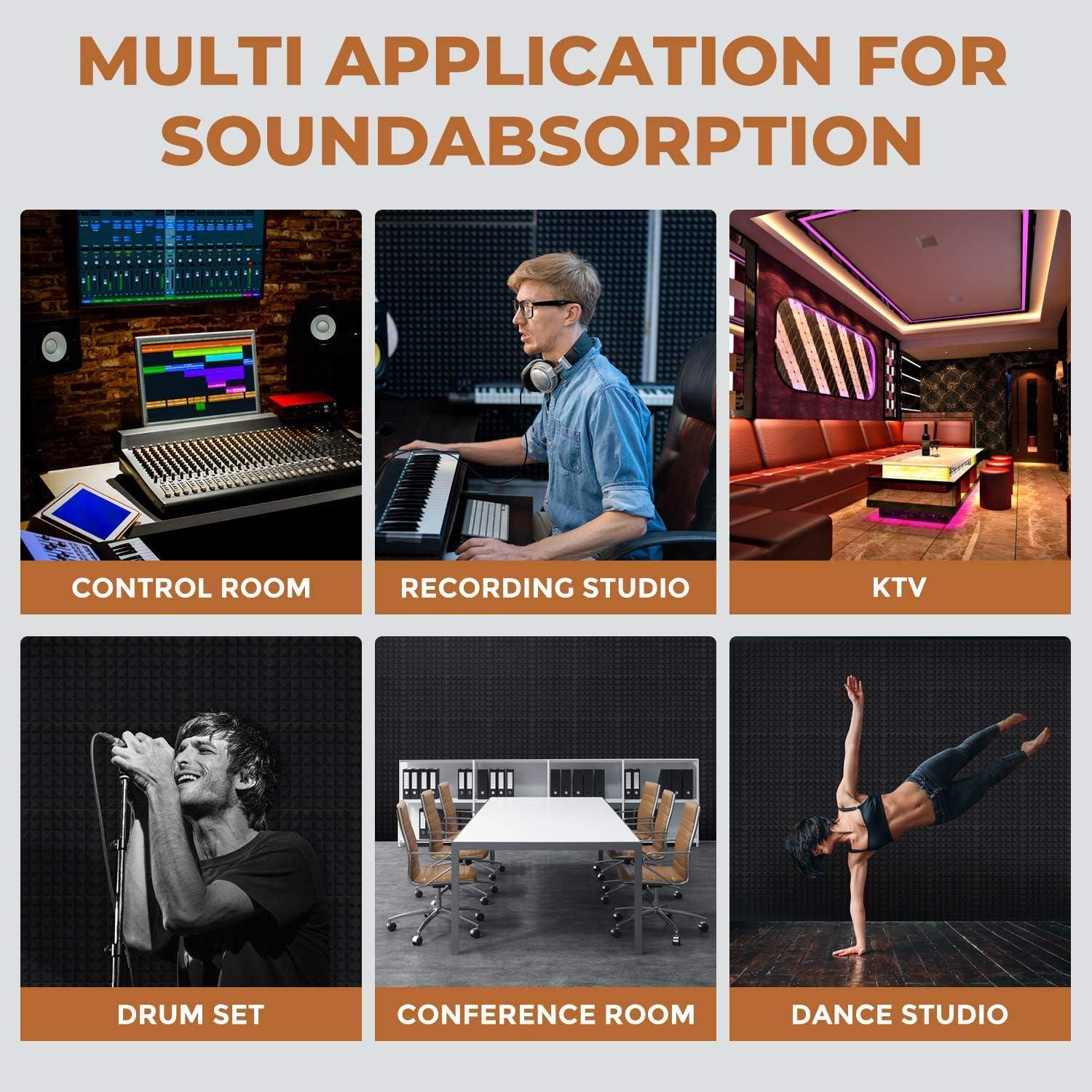 24 Paneles Acústicos Piramidales Negros 30.48x30.48cm Alta Densidad