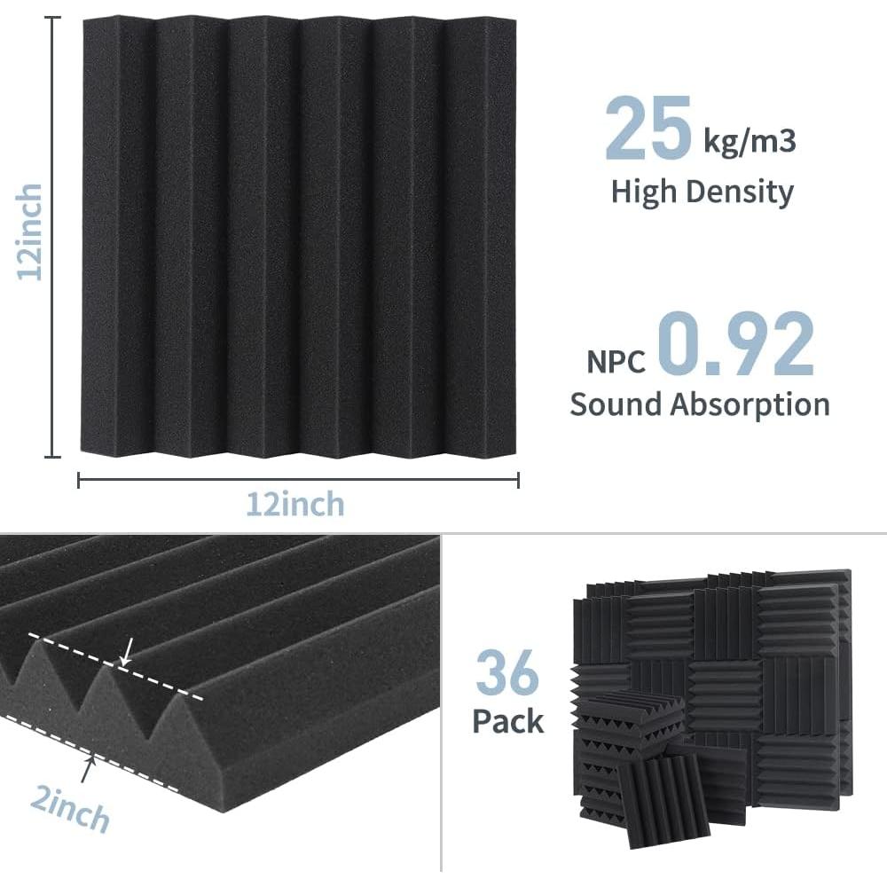Paneles Acústicos de Espuma GUERRI 36 Piezas 30x30x5 cm Negro