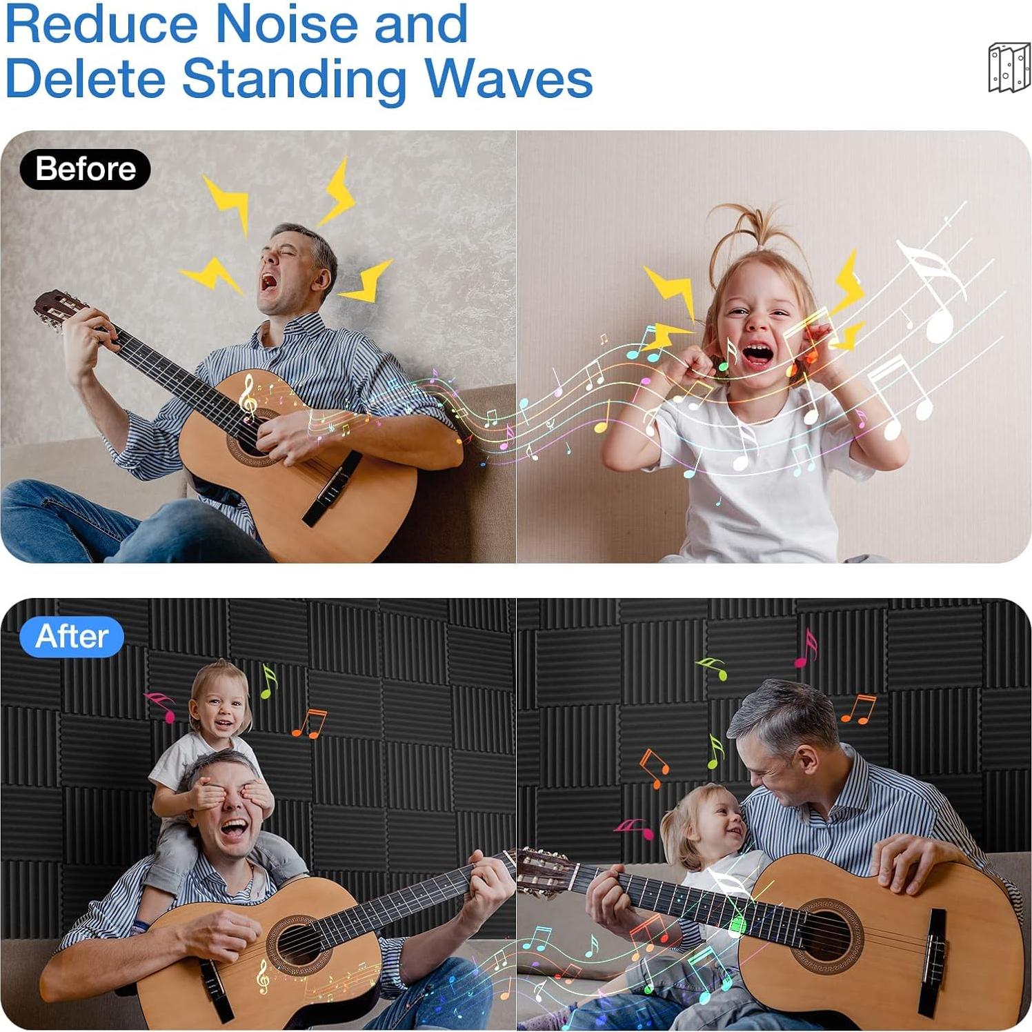 Paquete de 12 Paneles Acústicos Autoadhesivos HEMRLY 1" Negro