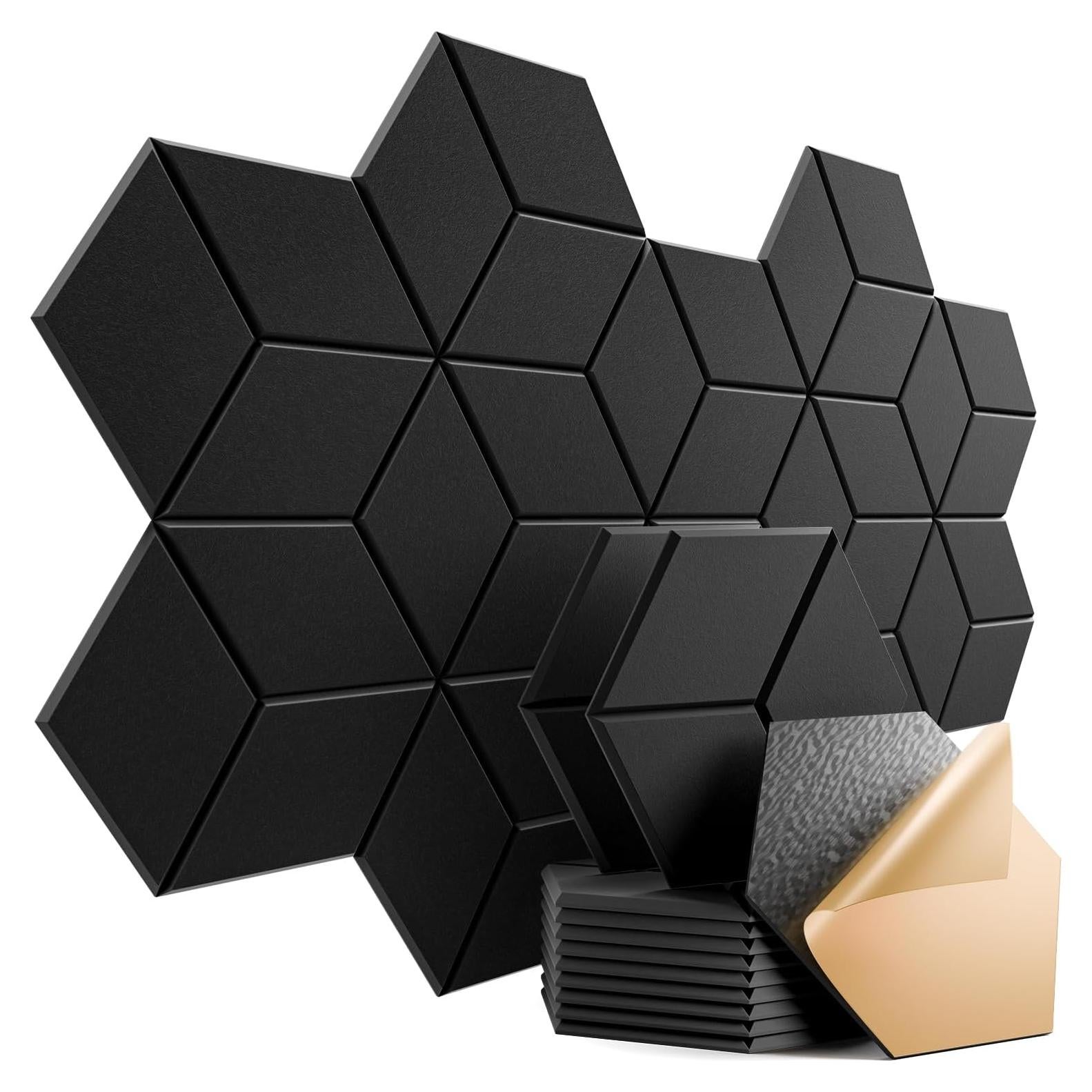Paquete de 12 Paneles Acústicos Autoadhesivos 30.5x25.4 cm Negro