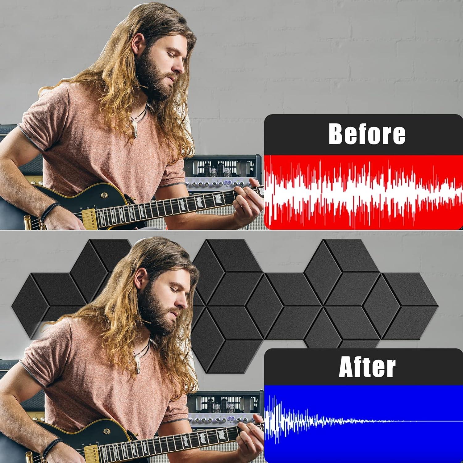 Paquete de 12 Paneles Acústicos Autoadhesivos 30.5x25.4 cm Negro