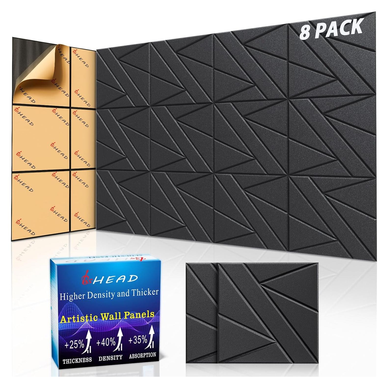 Paquete de 8 Paneles Aislantes Acústicos BSHEAD 30x30 cm Negro
